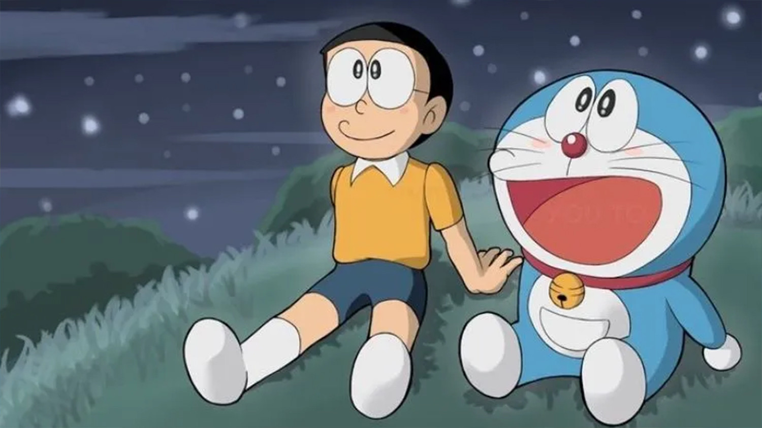 Hình nền máy tính chú mèo máy Doremon và Nobita ngắm sao