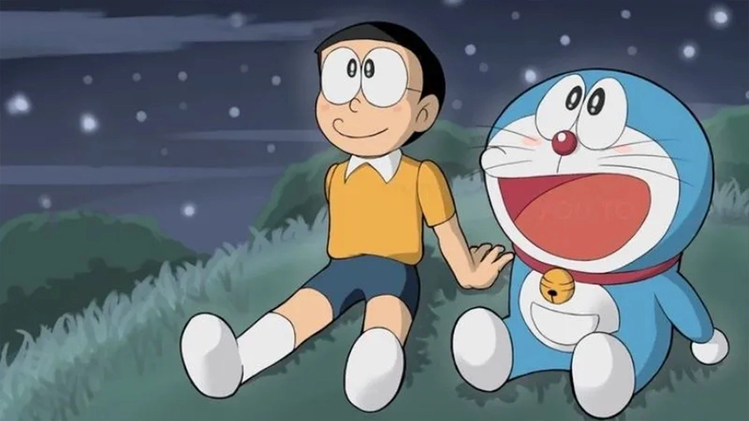 Hình nền PC chú mèo máy Doremon và Nobita nhìn sao