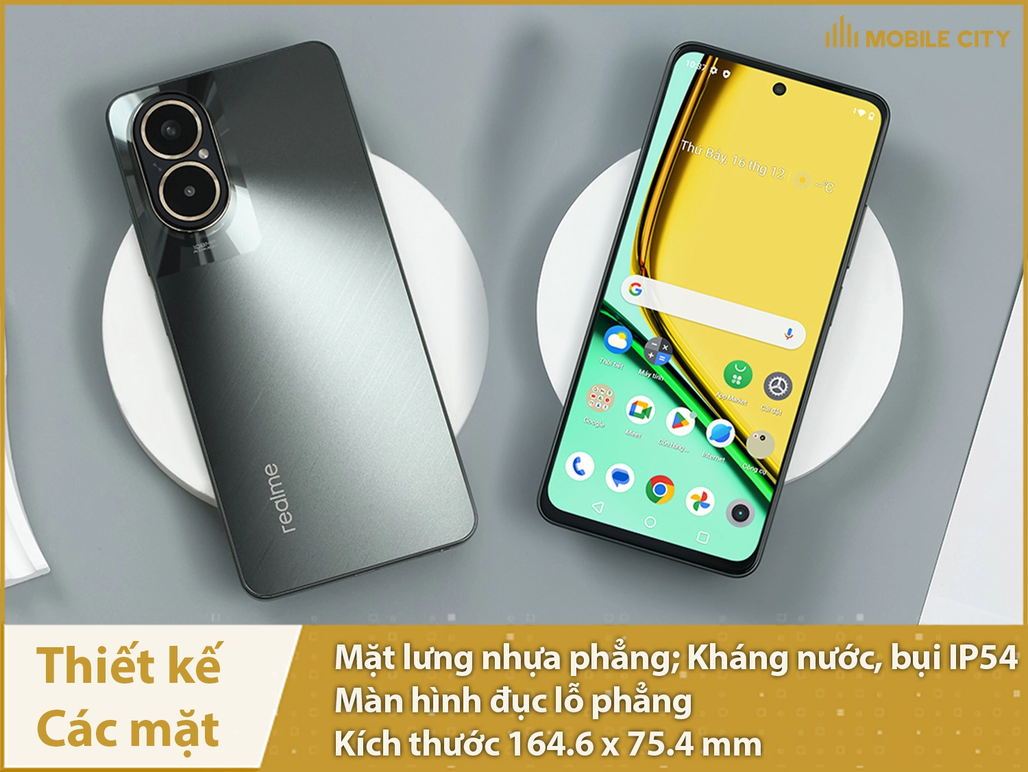 Realme 12 Lite có mặt lưng phẳng, màn hình phẳng