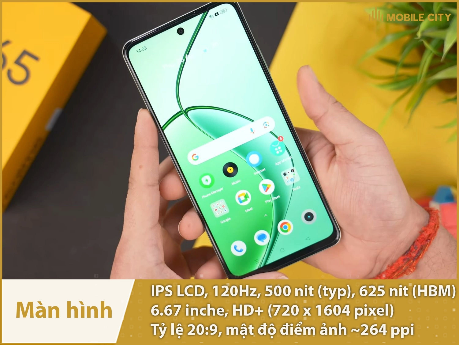 Màn hình Realme C65 5G sử dụng tấm nền IPS LCD 120Hz siêu mượt mà