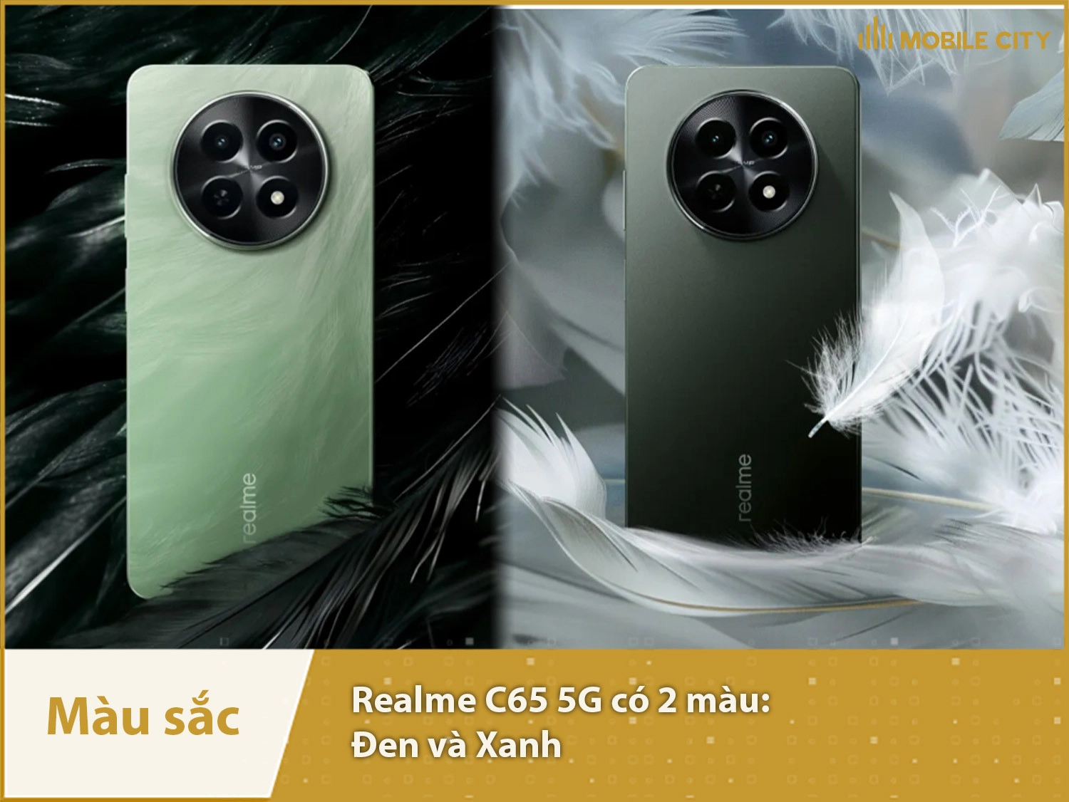 Realme C65 5G có hai màu Đen và Xanh