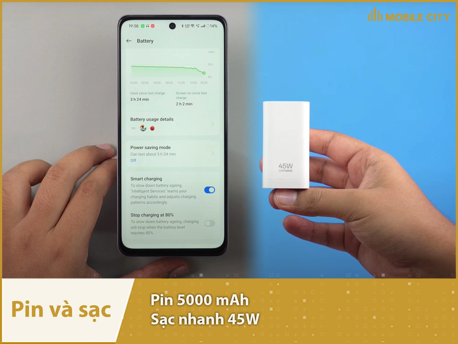 Pin Realme Narzo 70x có dung lượng 5000mAh, tích hợp sạc nhanh 45W