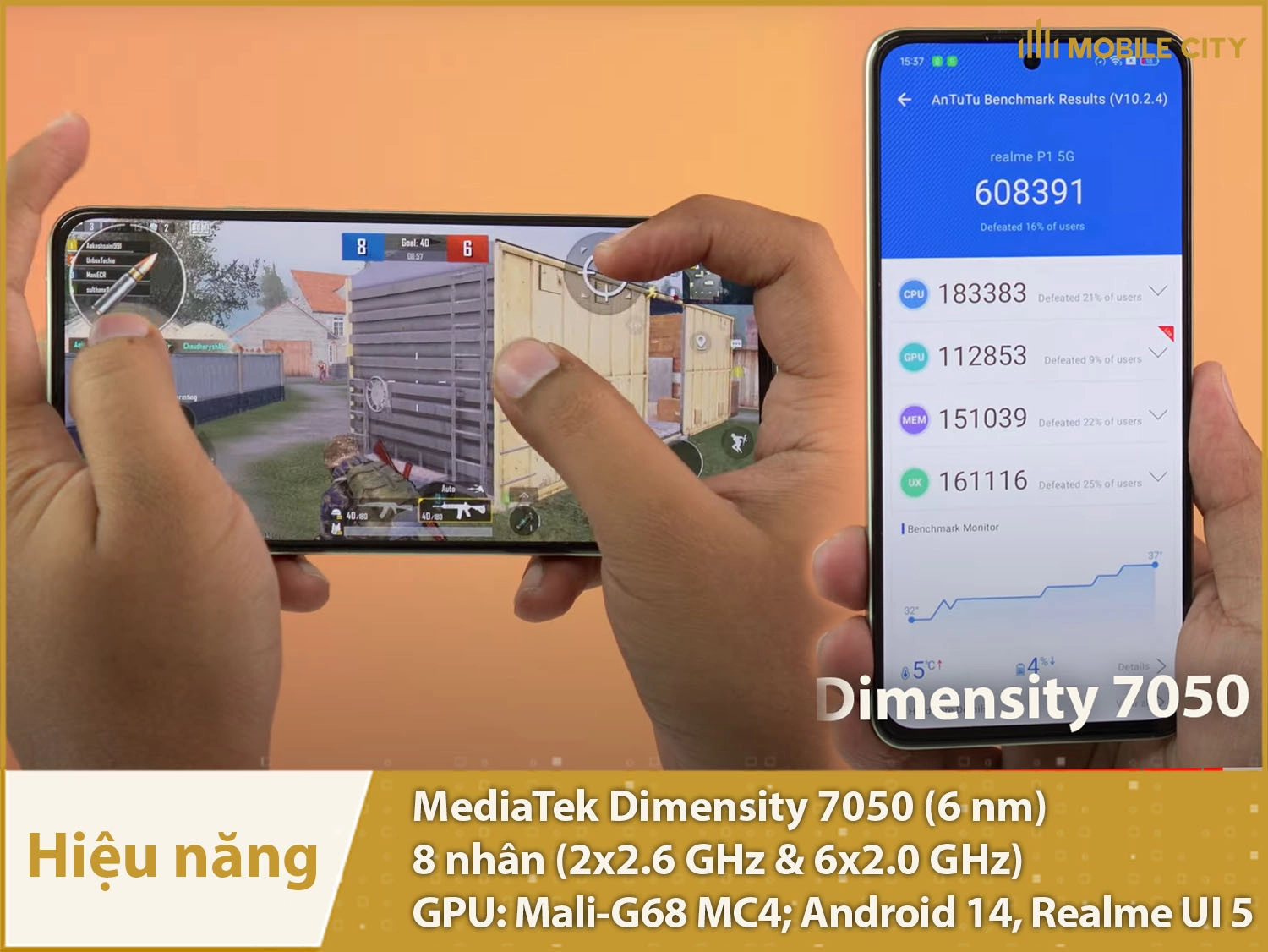 Hiệu năng mạnh mẽ từ chip Dimensity 7050, phần mềm Realme UI 5 cập nhật lâu dài