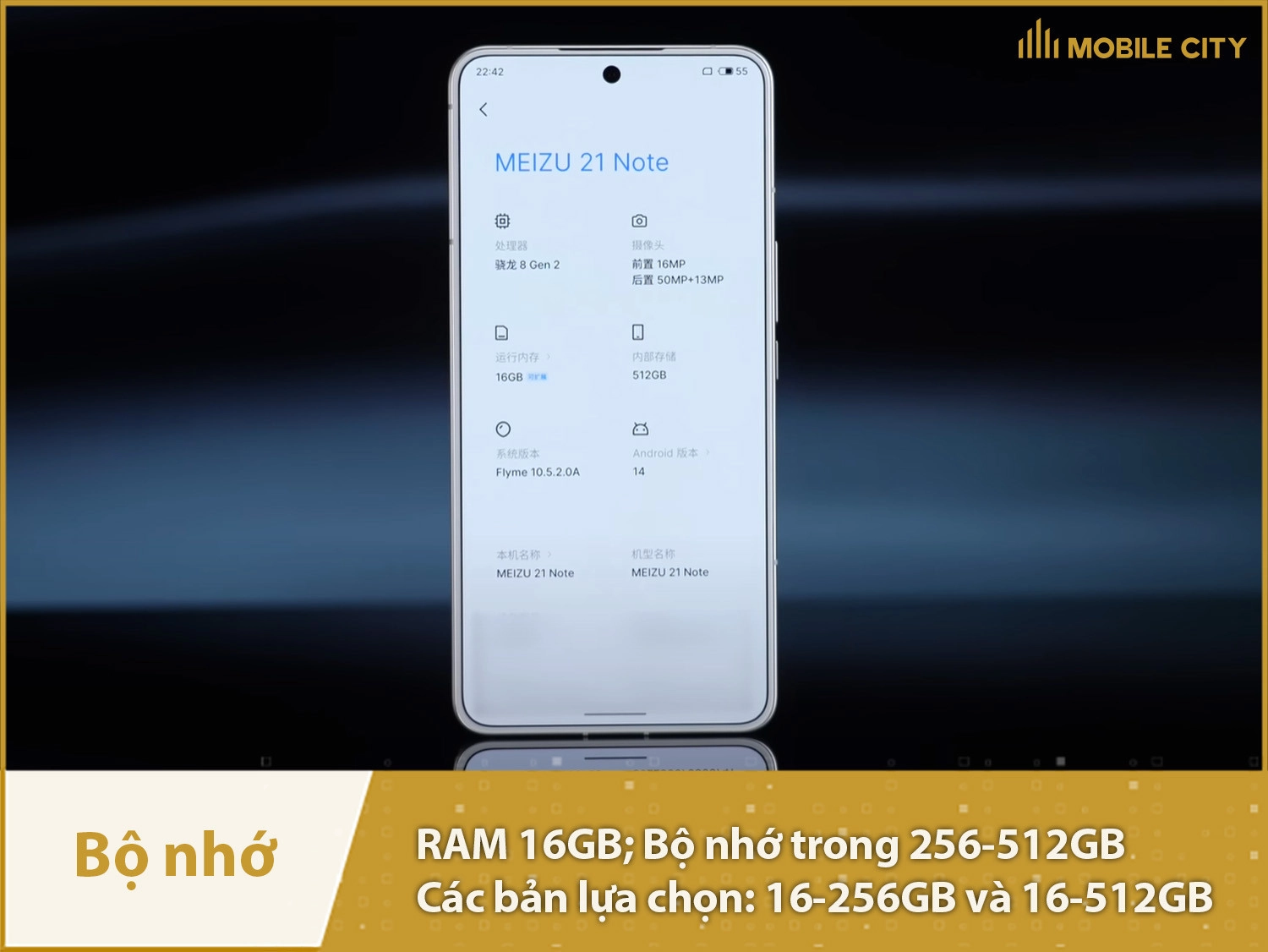 Meizu 21 Note có các phiên bản bộ nhớ: 256GB và 512GB