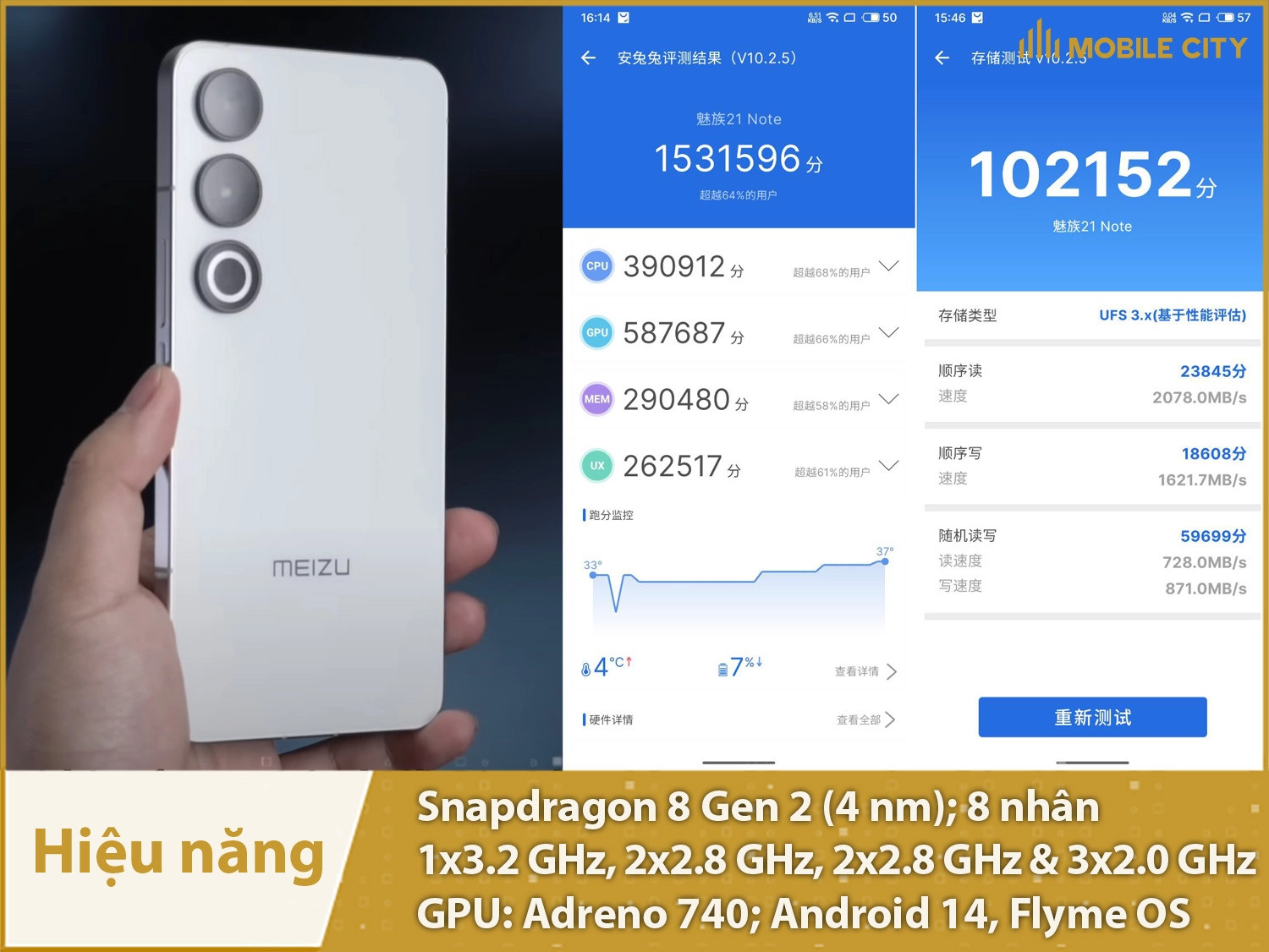Meizu 21 Note có hiệu năng siêu mạnh với Snapdragon 8 Gen 2
