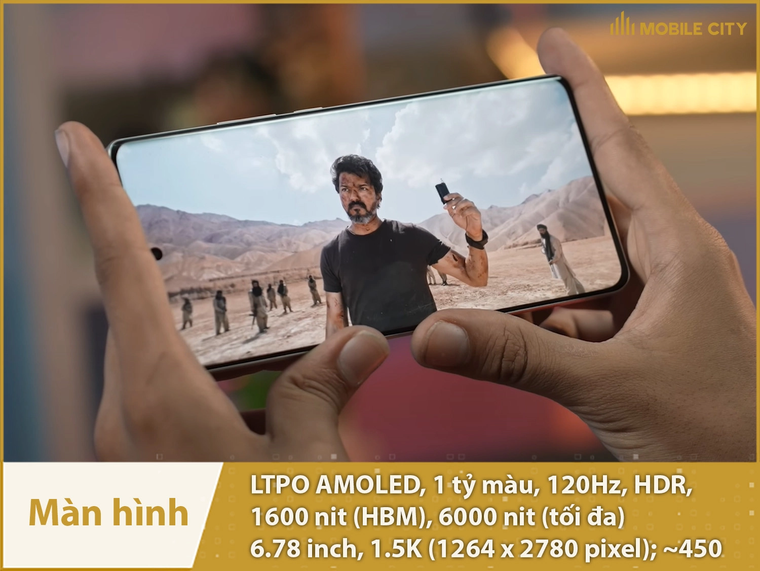 Màn hình LTPO AMOLED 120Hz, 1.5K, độ sáng 6000nit