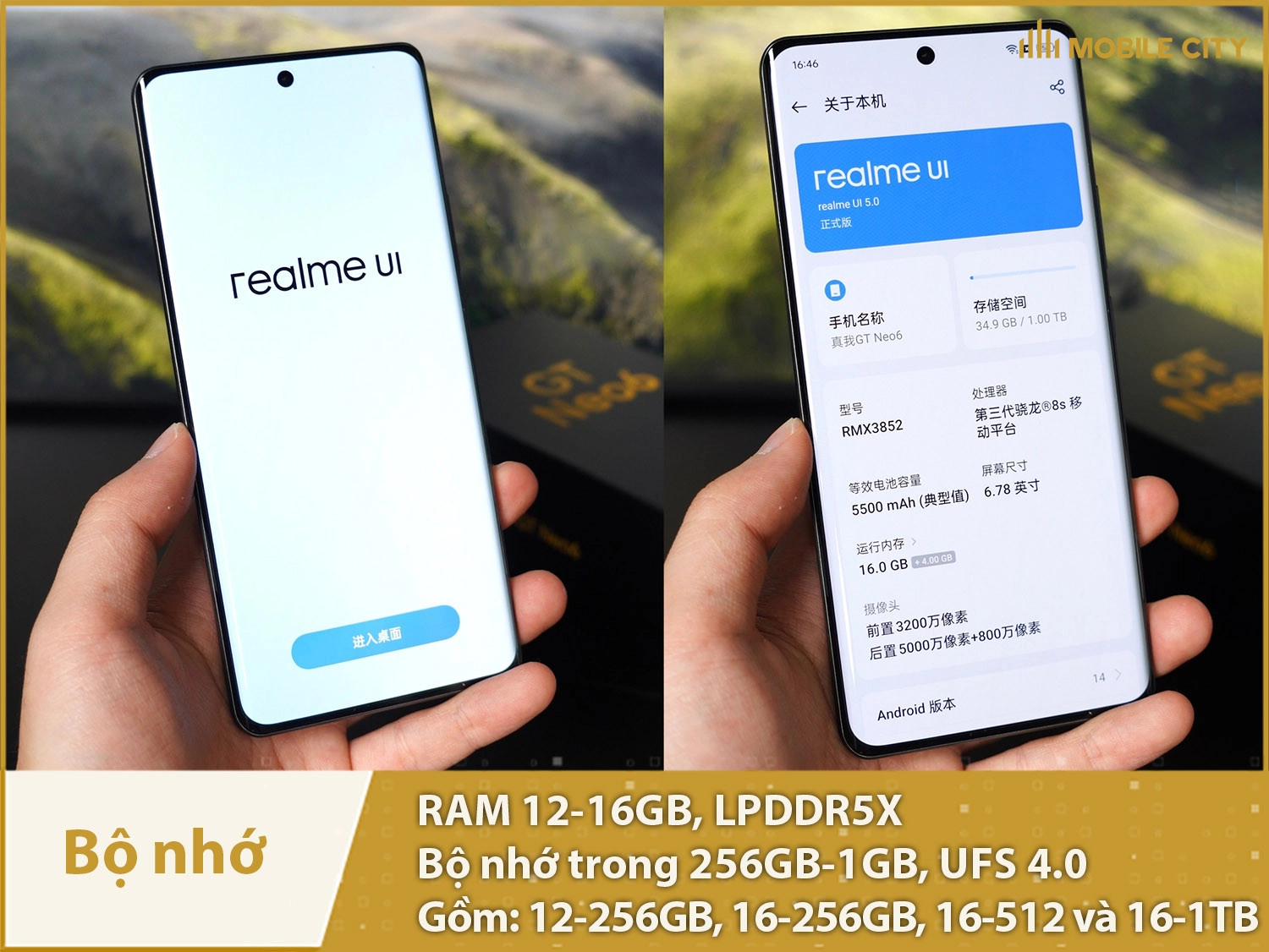 Realme GT Neo 6 có RAM 12-16GB; ROM 256GB-1TB