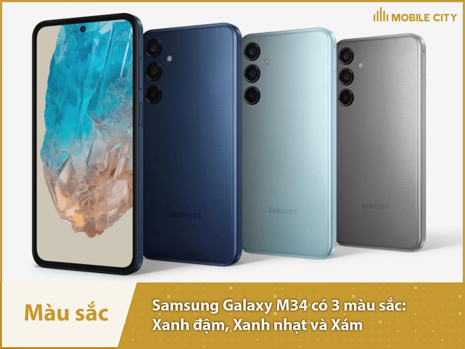 Galaxy M35 có 3 màu sắc Xanh đậm, Xanh nhạt và Xám