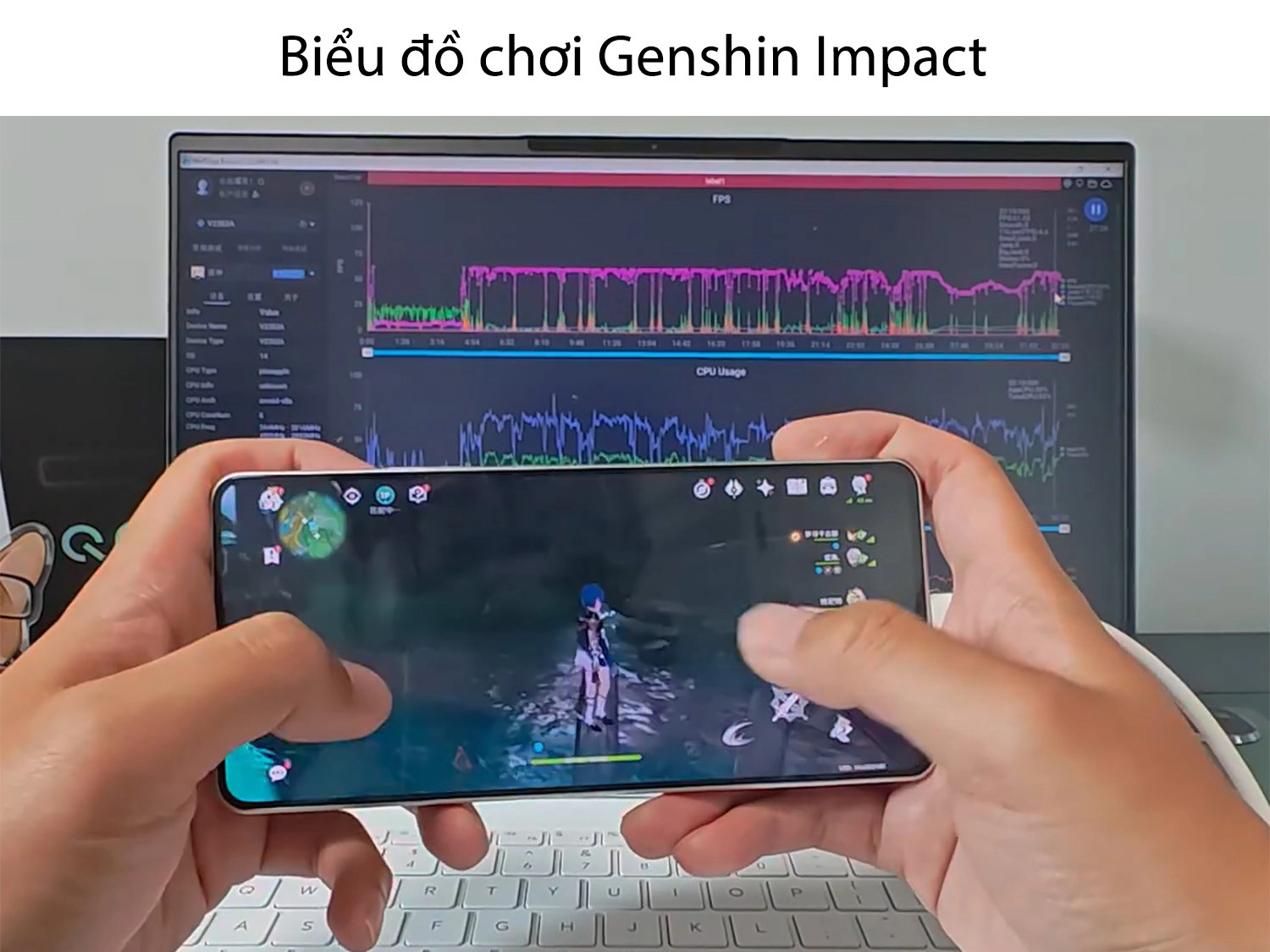 Biểu đồ test game Genshin Impact với iQOO Z9 Turbo trong 30 phút