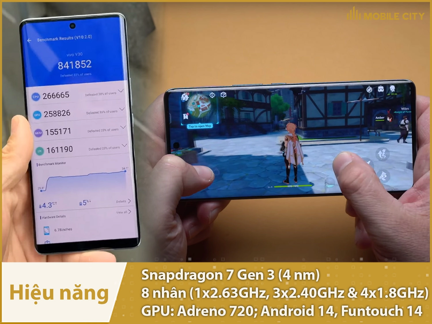 Vivo V30 có hiệu năng mạnh mẽ cung cấp bởi chip Snapdragon 7 Gen 3