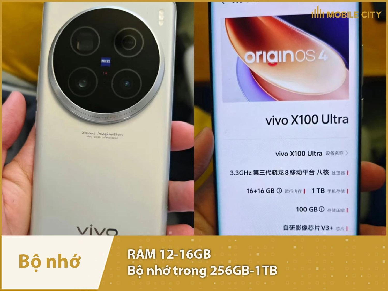 Vivo X100 Ultra có các phiên bản bộ nhớ: 12-256GB, 16-512GB và 16GB-1TB