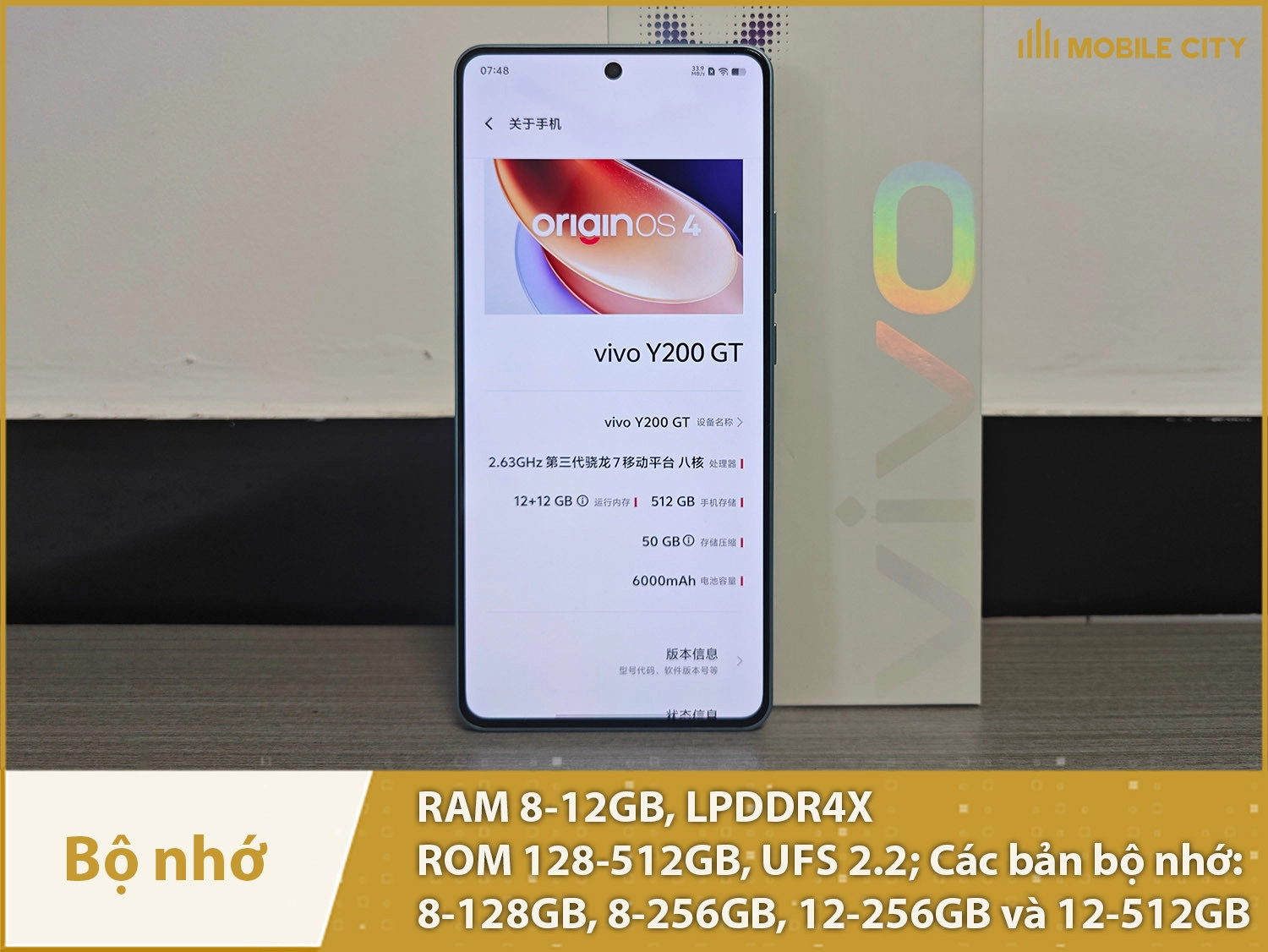 Vivo Y200 GT có các phiên bản bộ nhớ: 8-128GB, 8-256GB, 12-256GB và 12-512GB