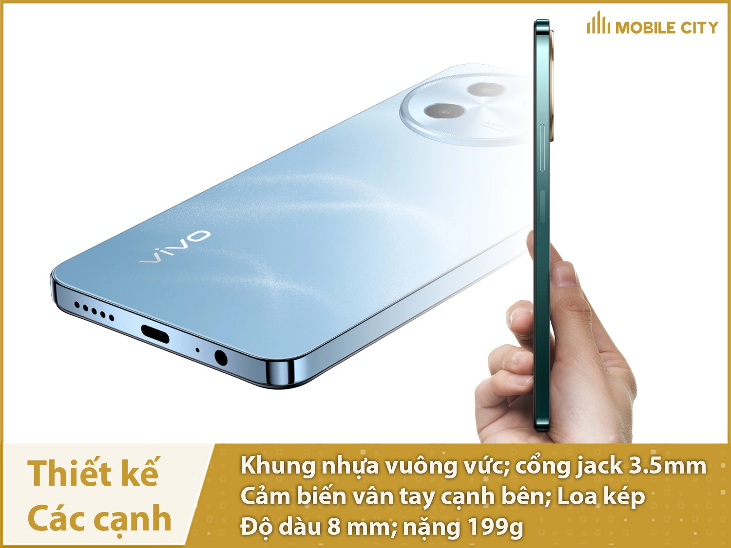 Vivo Y200t có độ mỏng 8mm nặng 199g