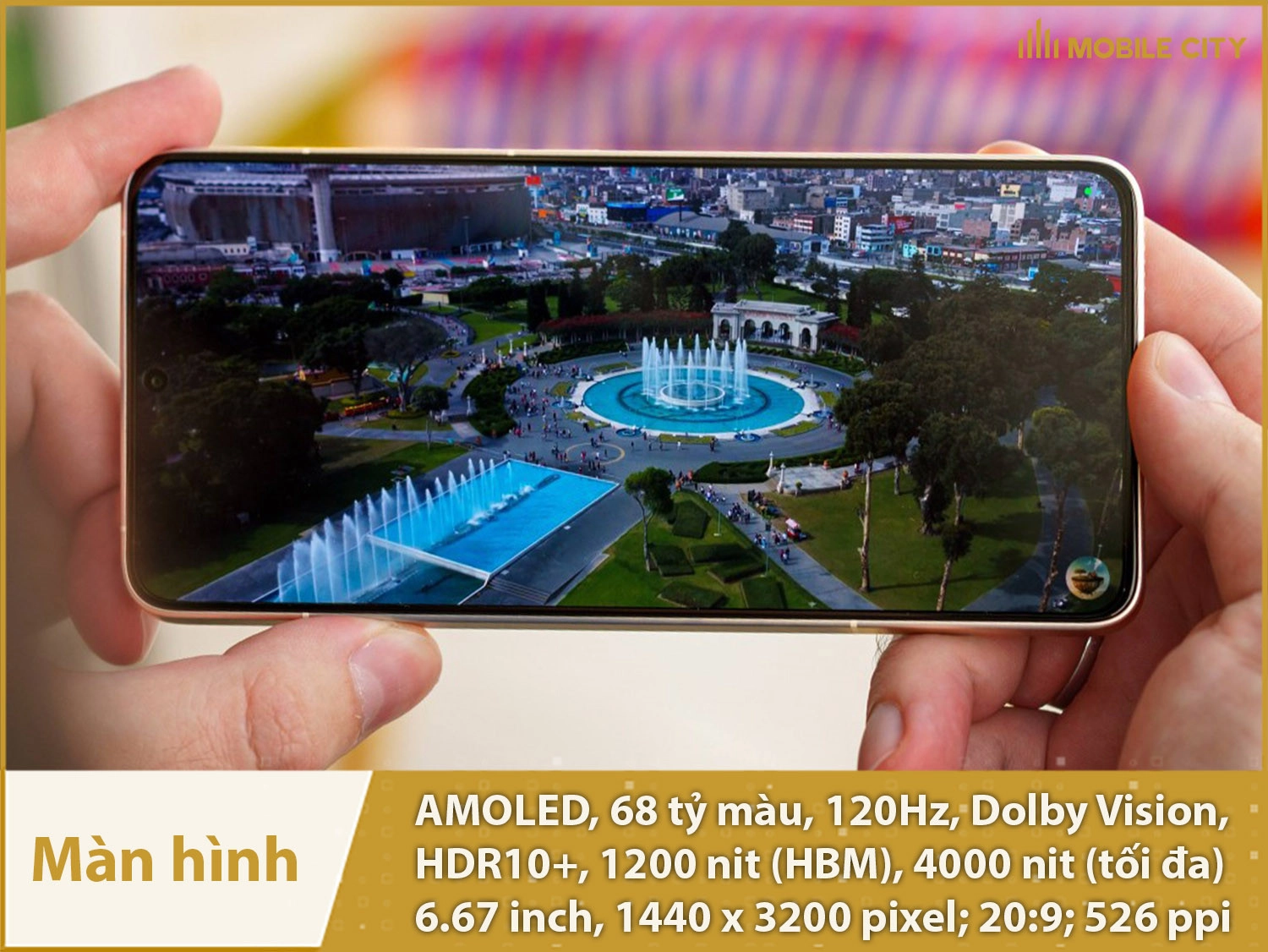 Màn hình AMOLED 68 tỷ màu 120Hz, QHD+, độ sáng 4000nit