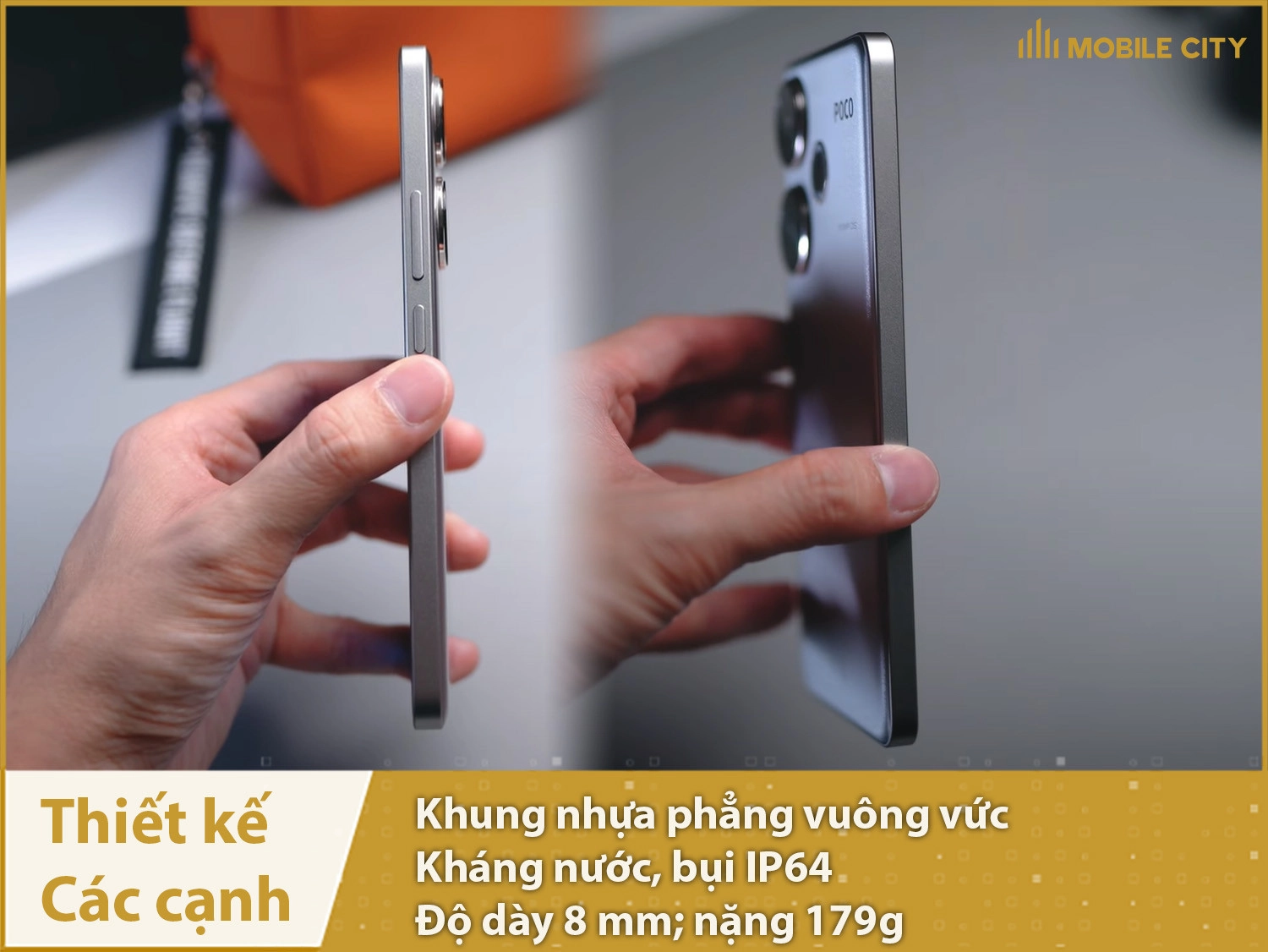 POCO F6 có cạnh phẳng, vuông vức