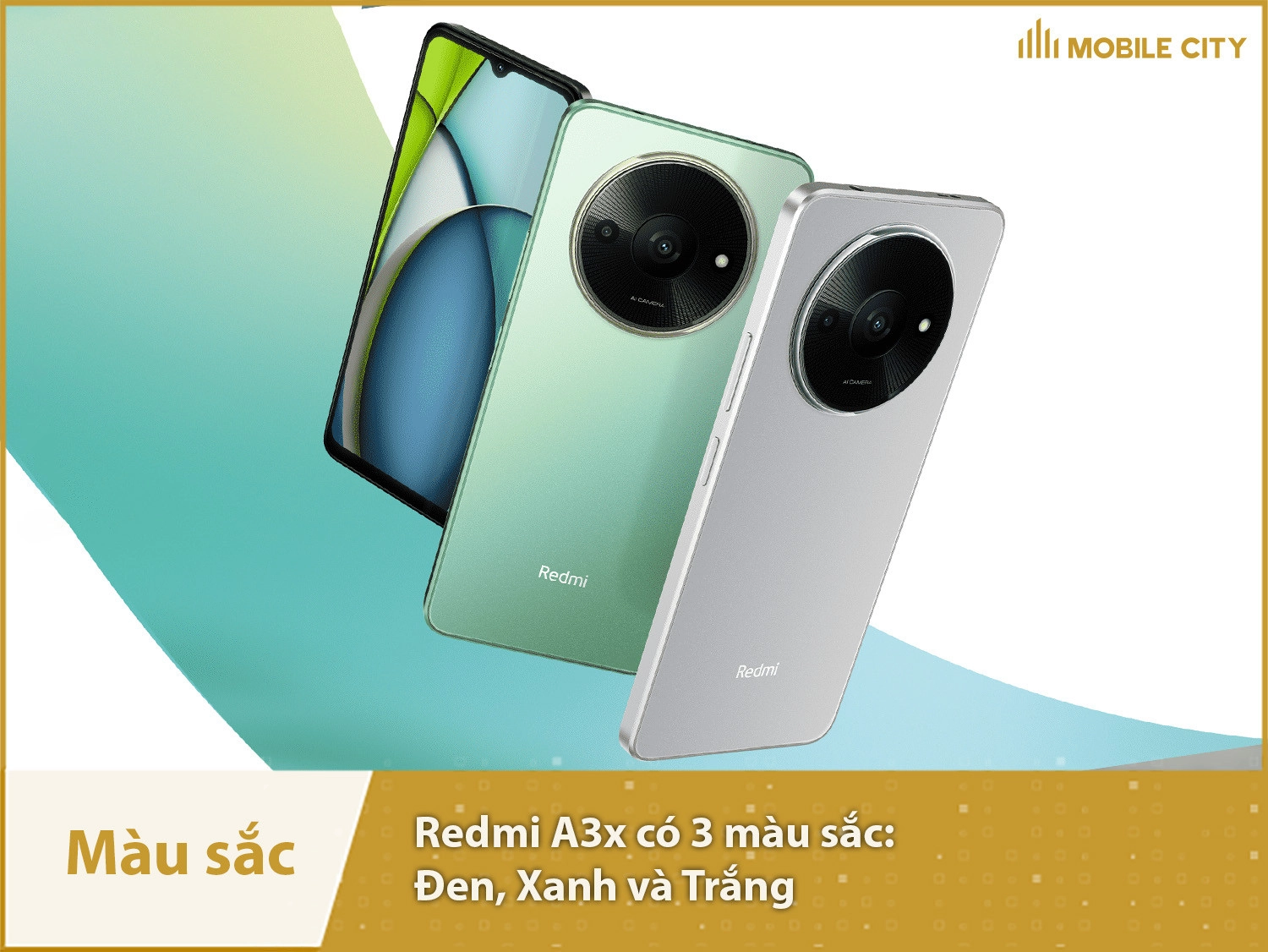 Redmi A3x có 3 màu bao gồm Xanh, Trắng và Đen