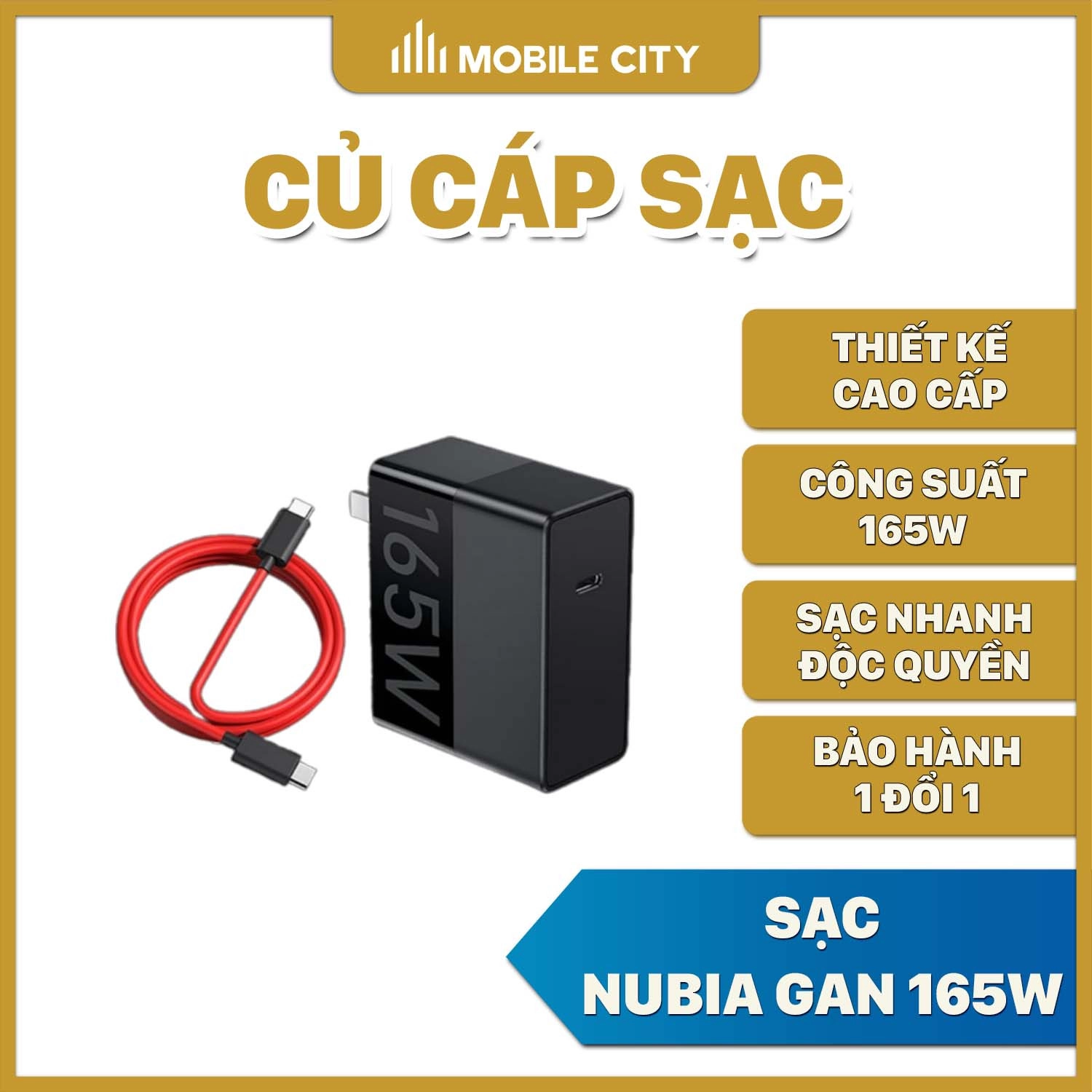 Củ cáp sạc Nubia GaN 165W, Type C (Red Magic 8 Pro, 9 Pro, Z60 Ultra)