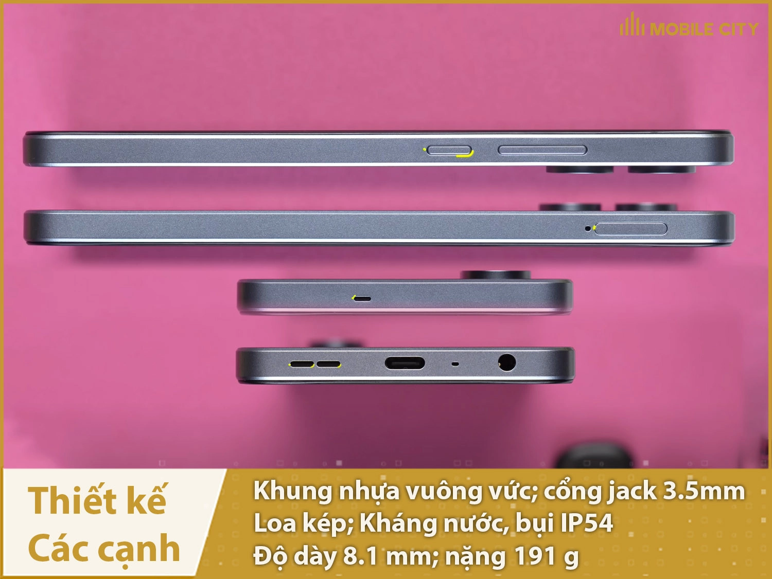 Khung nhựa vuông vức, có cổng jack 3.5mm; loa kép