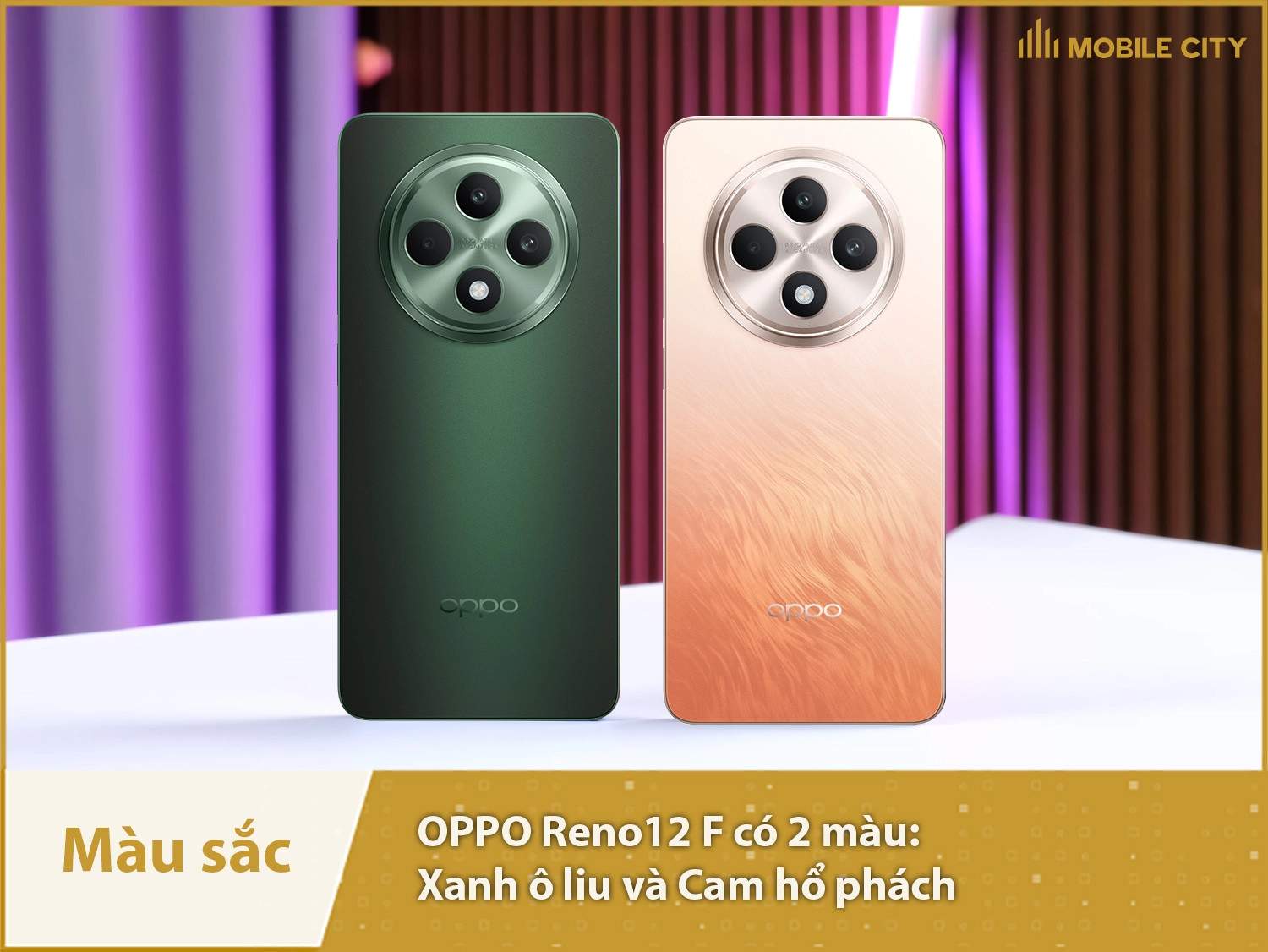 OPPO Reno12 F có hai màu sắc: Xanh và Cam