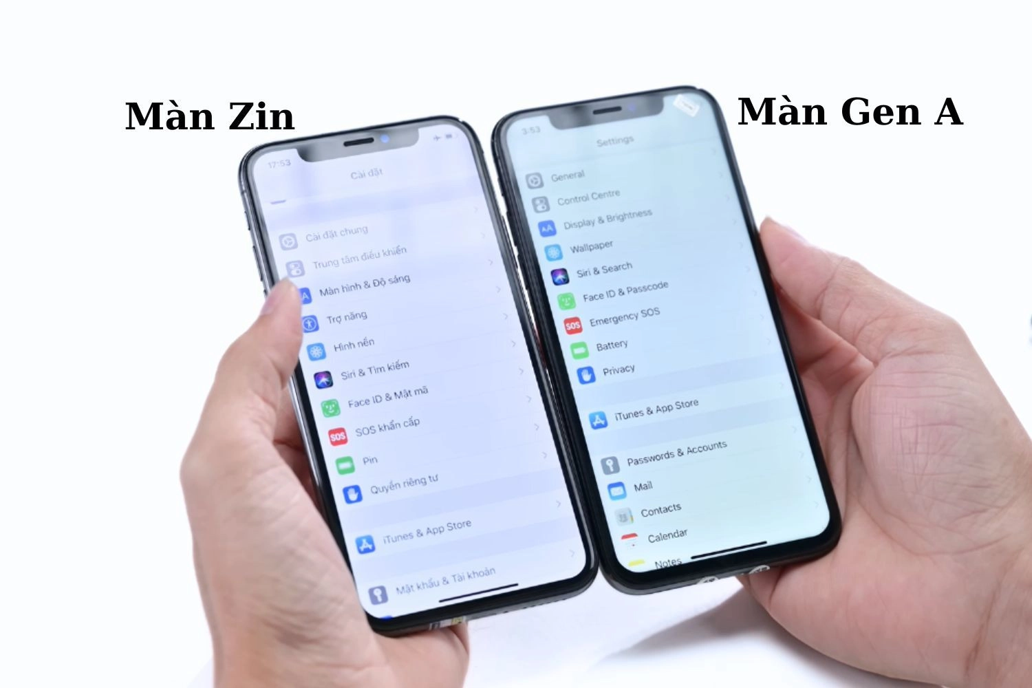 Thay màn hình Gen A iPhone 11, Độ sáng màn hình Gen A kém hơn và Tone màu ngả vàng hơn so với màn hình Zin
