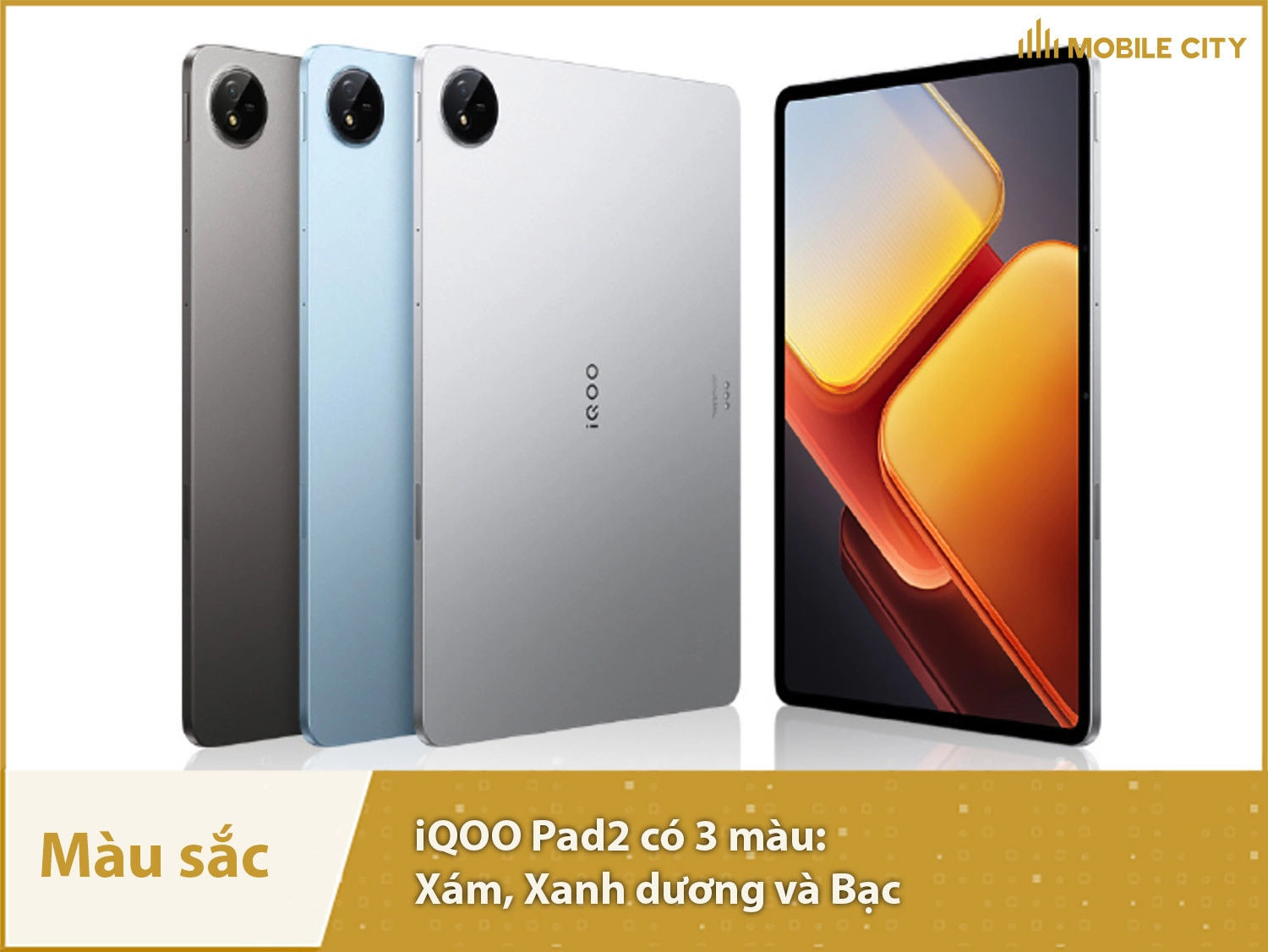 iQOO Pad2 có 3 màu sắc Xám, Bạc và Xanh dương