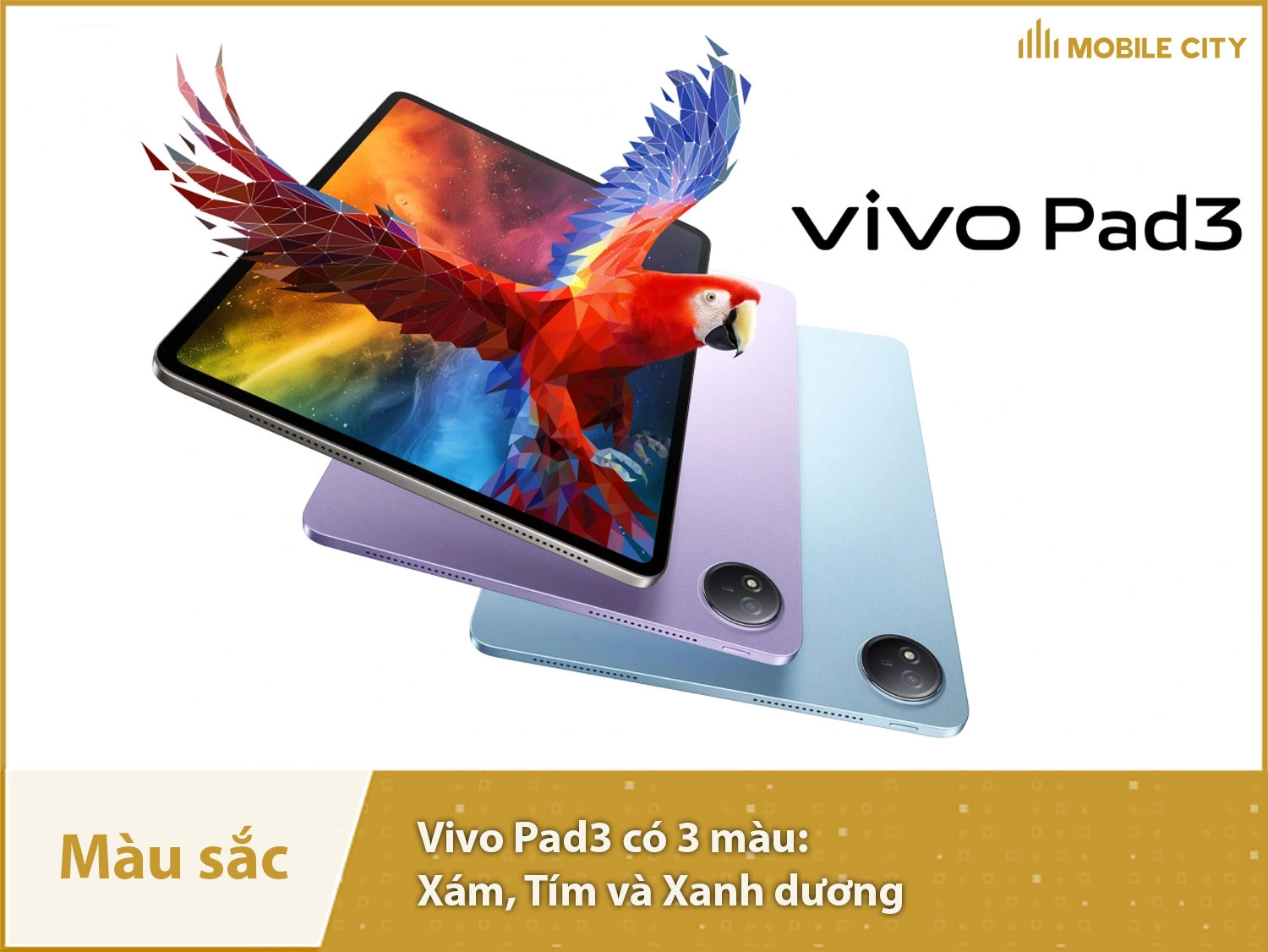 Vivo Pad3 cung cấp 3 màu: Xám, Tím và Xanh dương