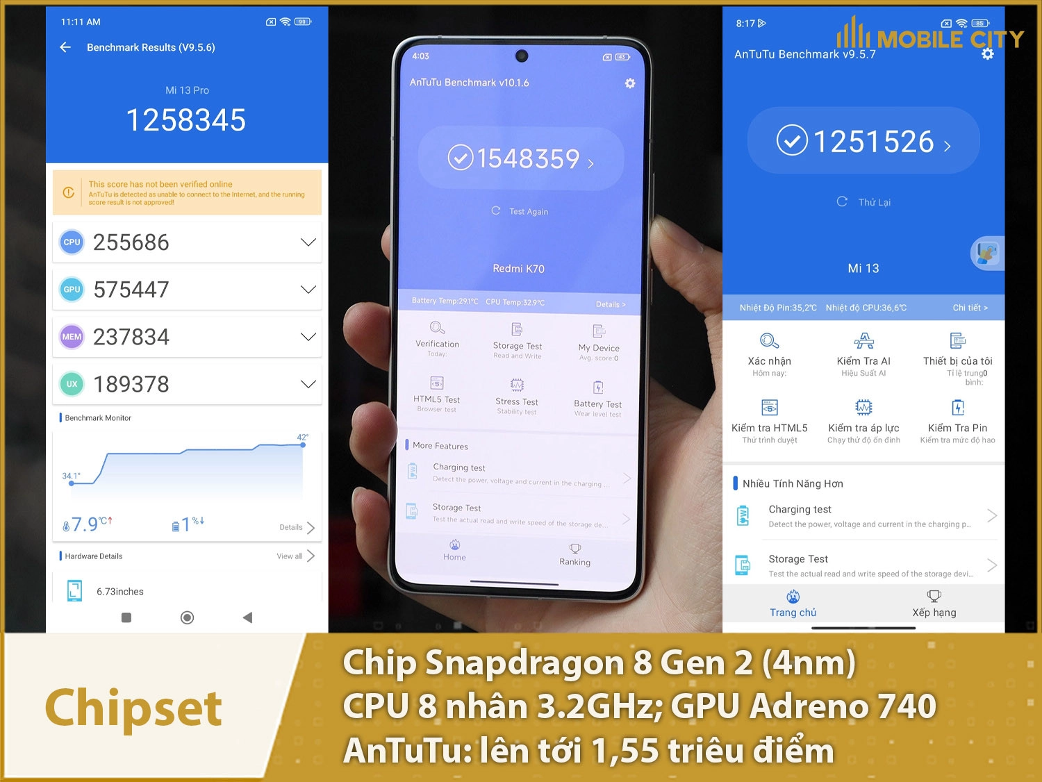 Chip Snapdragon 8 Gen 2 với 1,55 triệu điểm AnTuTu