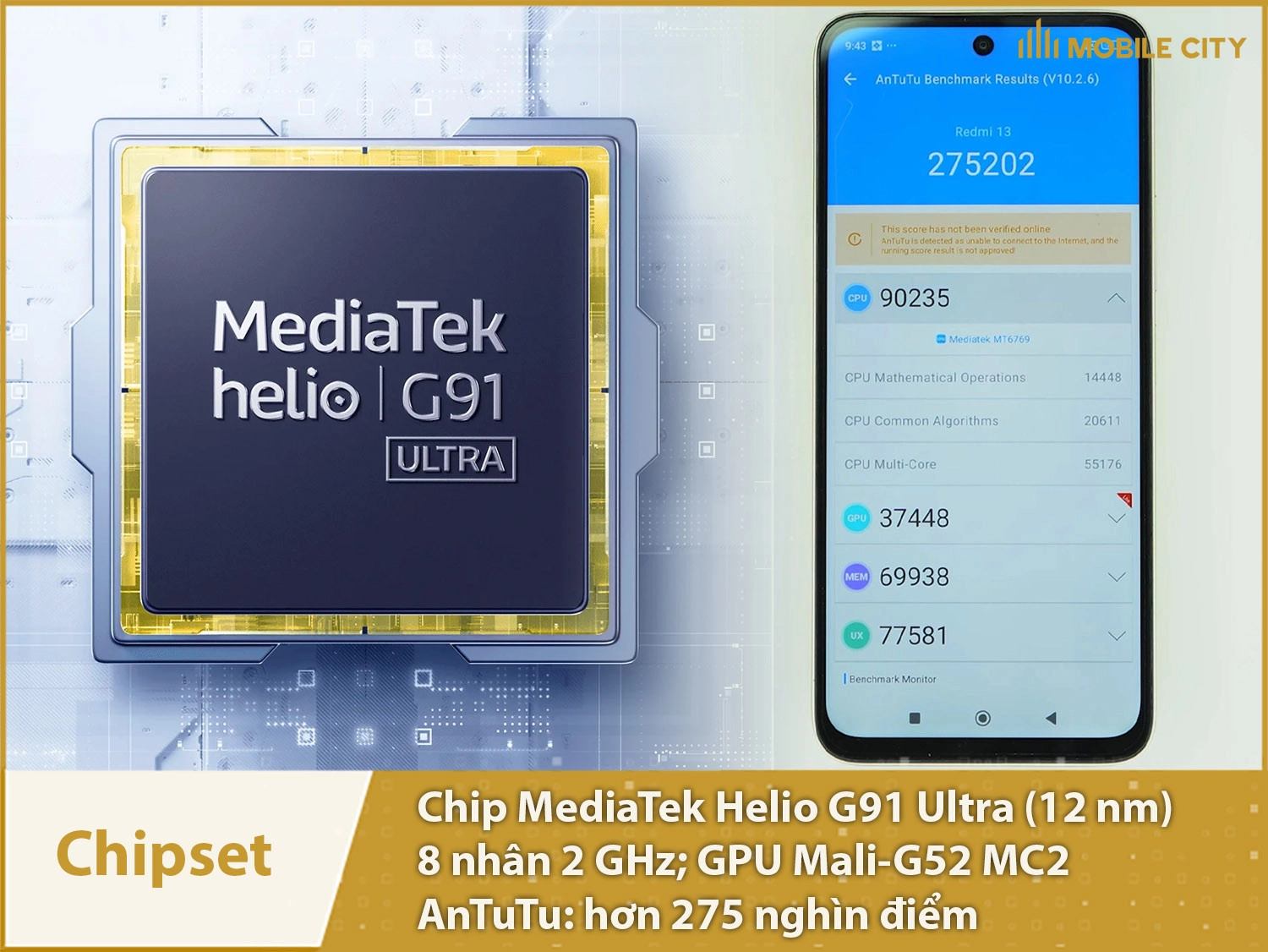 Chip Helio G91 Ultra đặt hơn 275 nghìn điểm AnTuTu