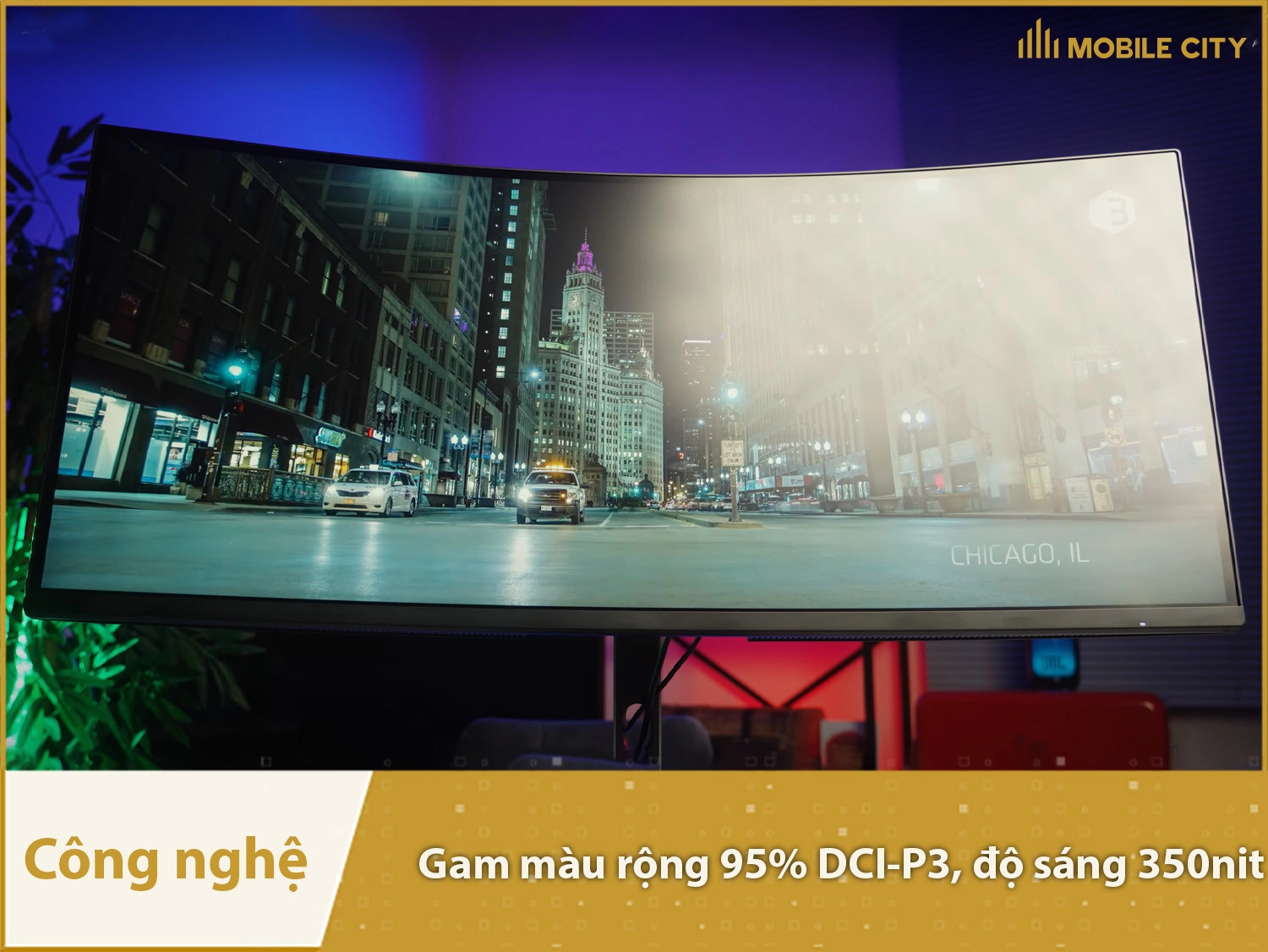 Gam màu rộng 95% DCI-P3, độ sáng 350nit