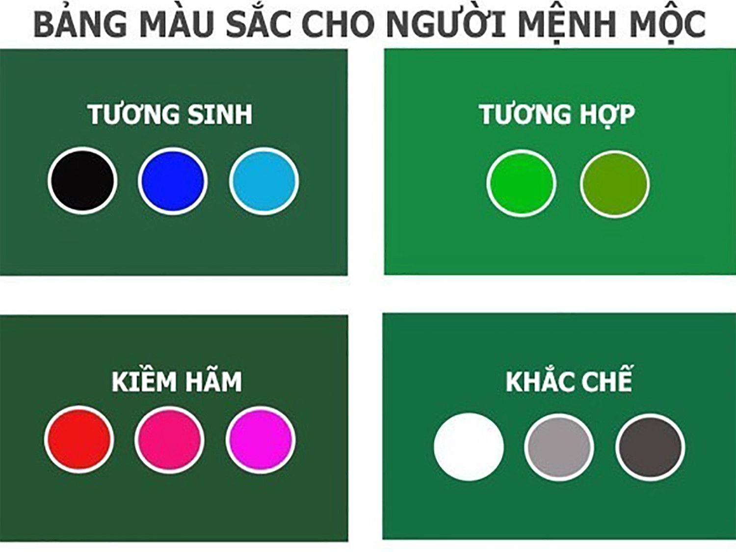 Bảng chon màu cho mệnh Mộc