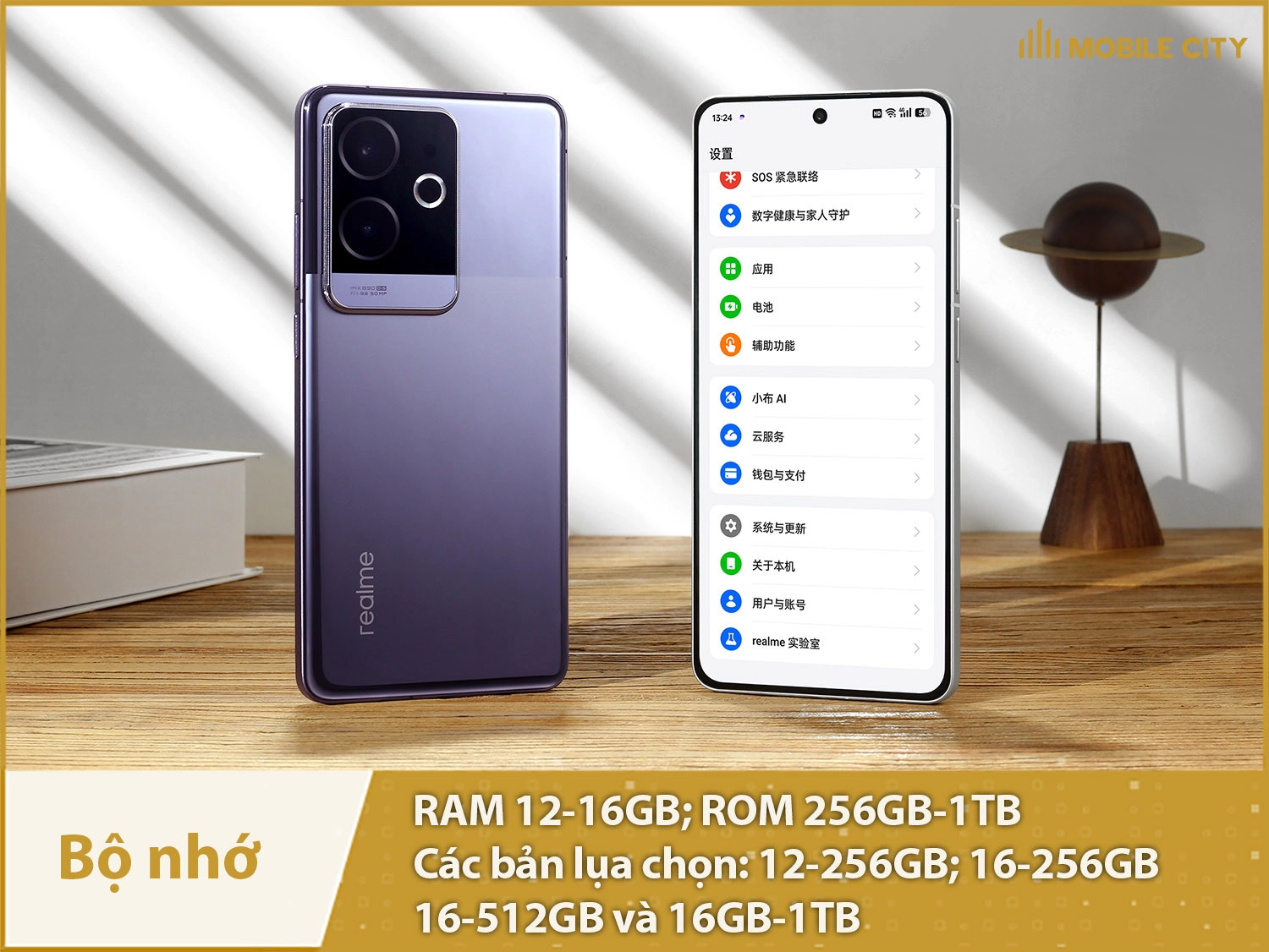 Realme GT6 có các bản bộ nhớ: 12-256GB, 16-256GB, 16-512GB và 16GB-1TB