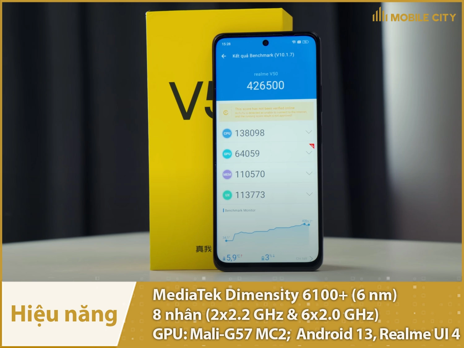 Hiệu năng Realme V50s mạnh mẽ với Dimensity 6100 Plus