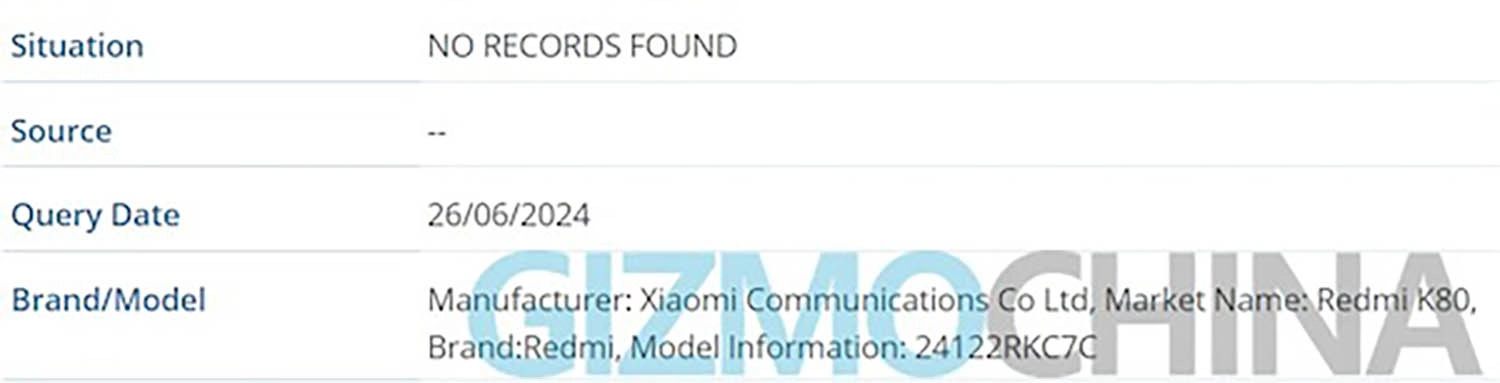Redmi K80 và Redmi K80 Pro đã xuất hiện trong cơ sở dữ liệu IMEI (nguồn GIZMOCHINA)
