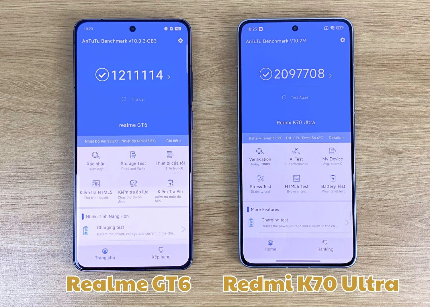 Điểm AnTuTu của Redmi K70 Ultra cao hơn rất nhiều so với Realme GT6