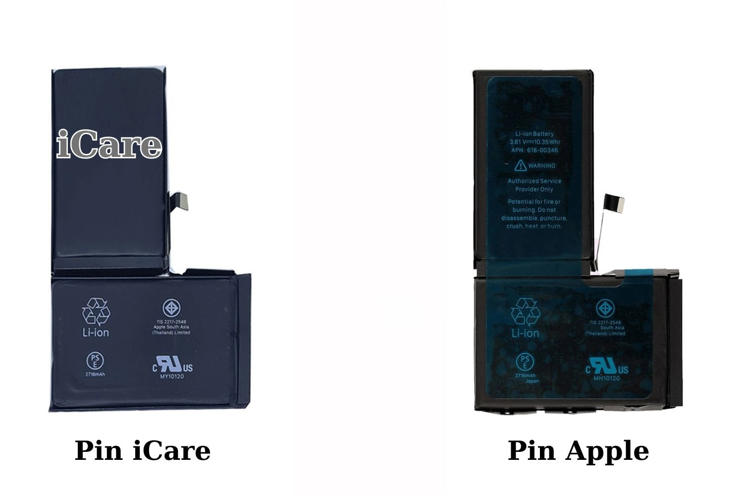 Thay Pin iCare iPhone X, So sánh Pin iCare và Pin Zin Apple