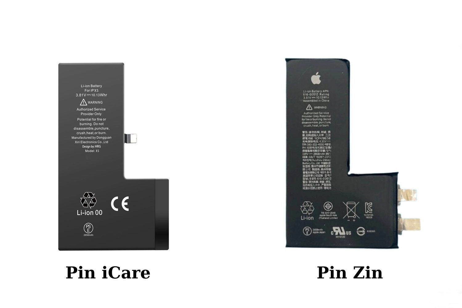 Thay Pin iCare iPhone XS, So sánh Pin iCare và Pin Zin Apple