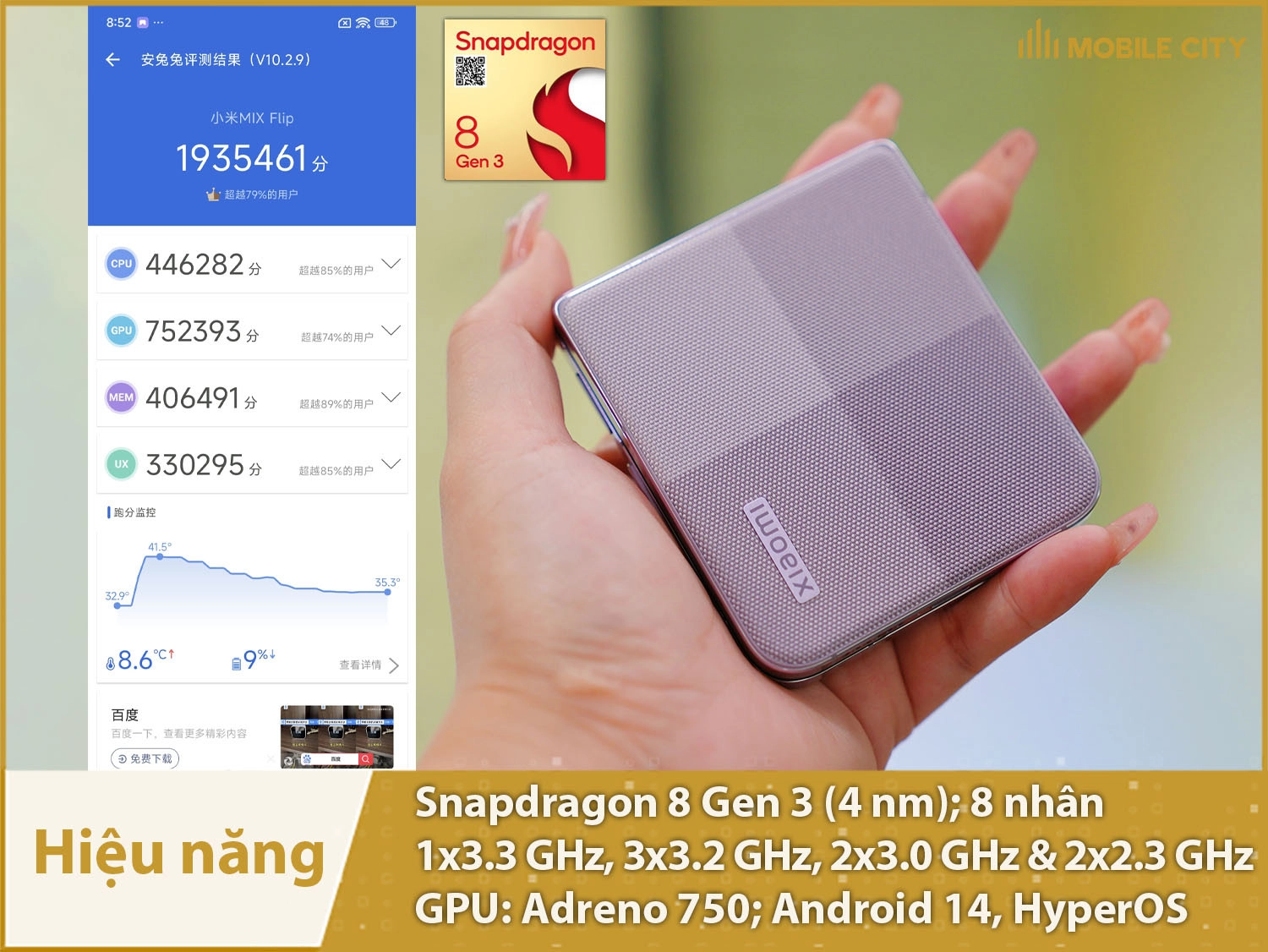 Hiệu năng khủng với chip Snapdragon 8 Gen 3, phần mềm HyperOS mượt mà