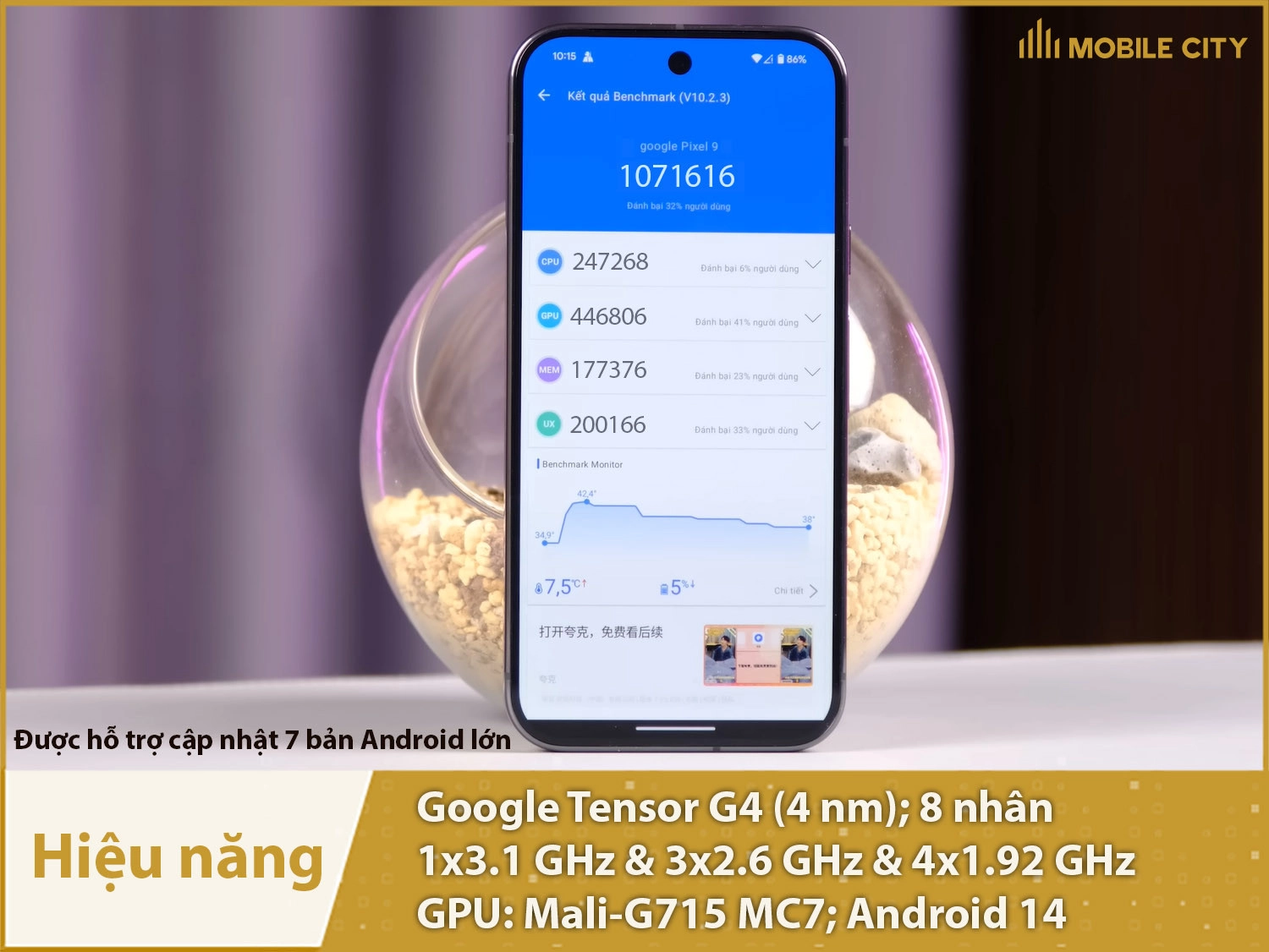 Google Pixel 9 có hiệu năng manh mẽ, mượt mà với hơn 1 triệu điểm AnTuTu