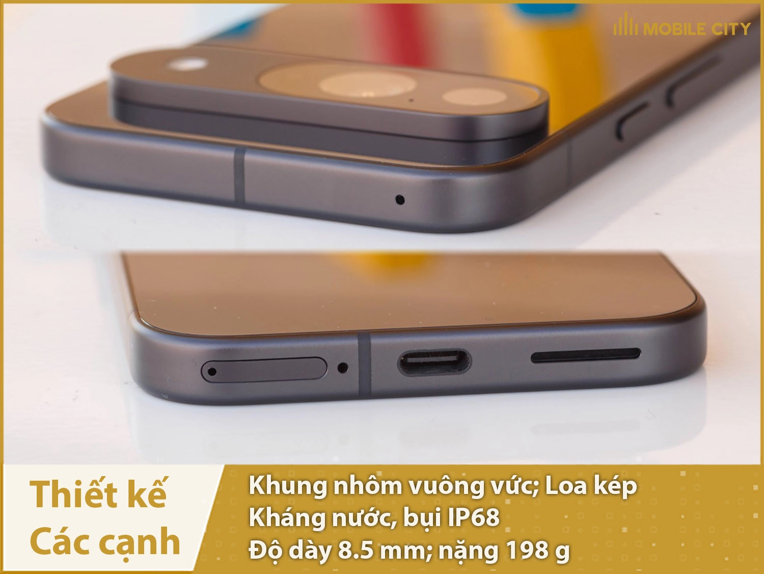 Khung Google Pixel 9 bằng nhôm vuông vức; có IP68; nặng 198g