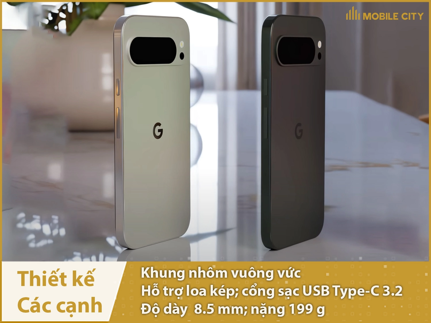 Khung Google Pixel 9 Pro bằng kim loại vuông vức