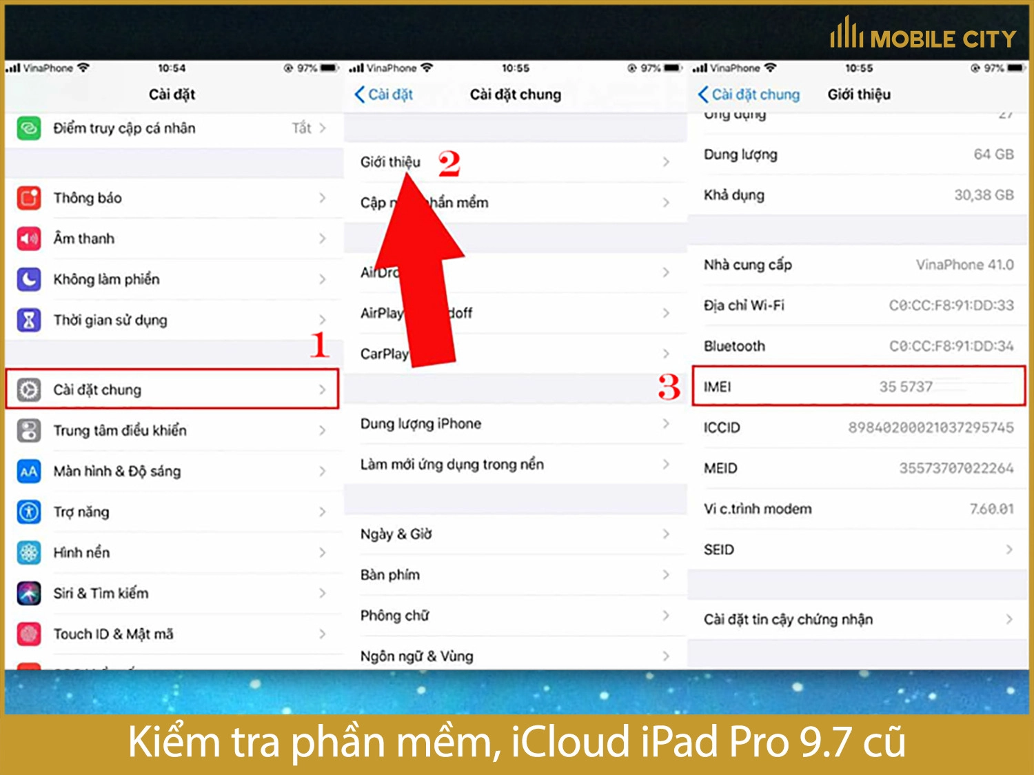 Kiểm tra phần mềm và iCloud iPad Pro 9.7 cũ