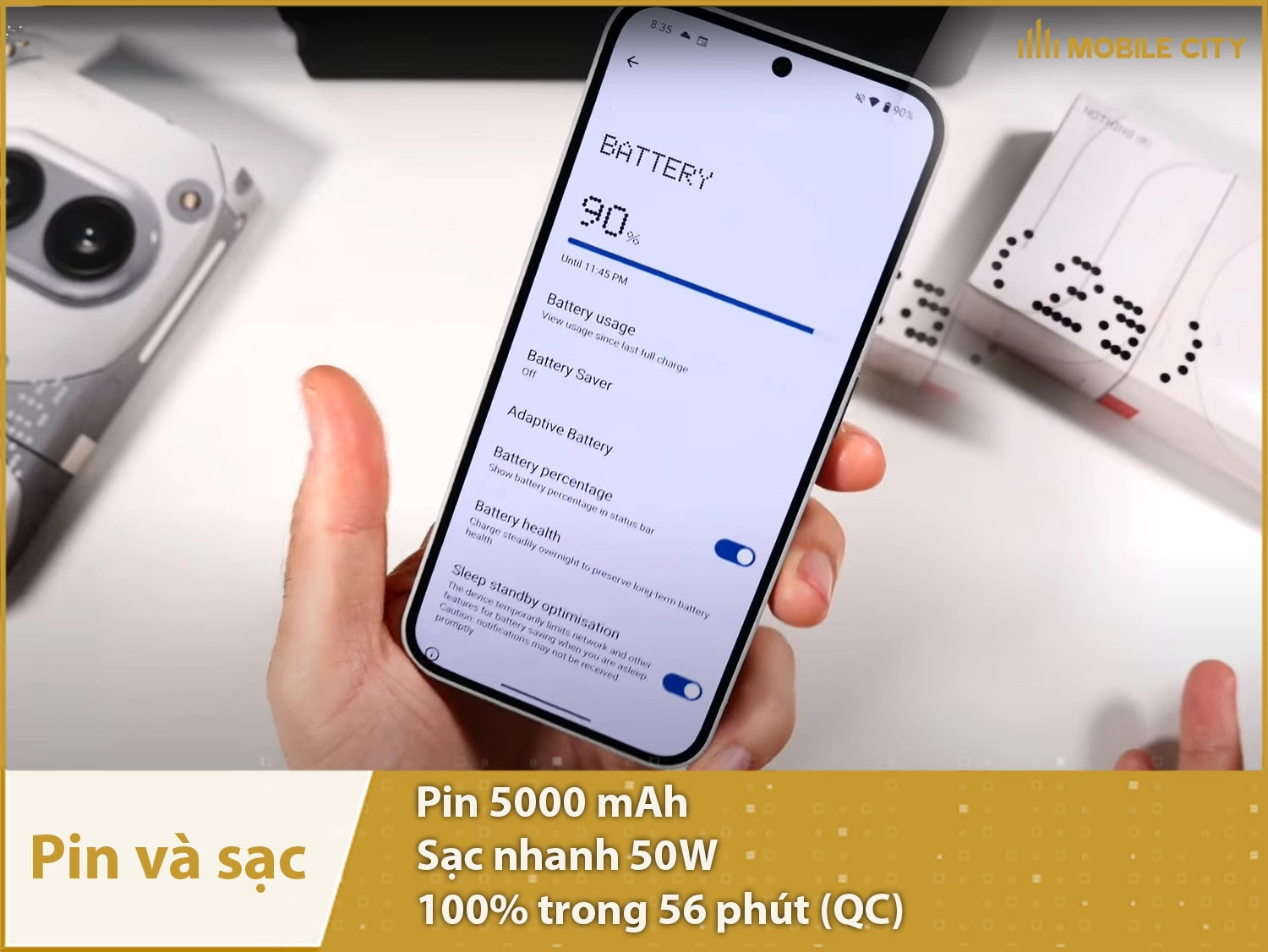 Sạc nhanh 50W đầy pin 5000mAh trong 56 phút