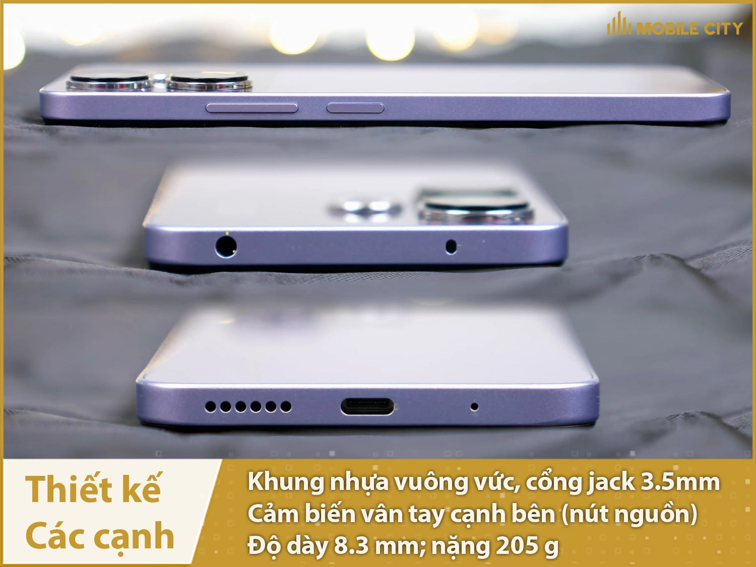 Khung nhựa vuông vức, có jack 3.5mm, mỏng 8,3mm