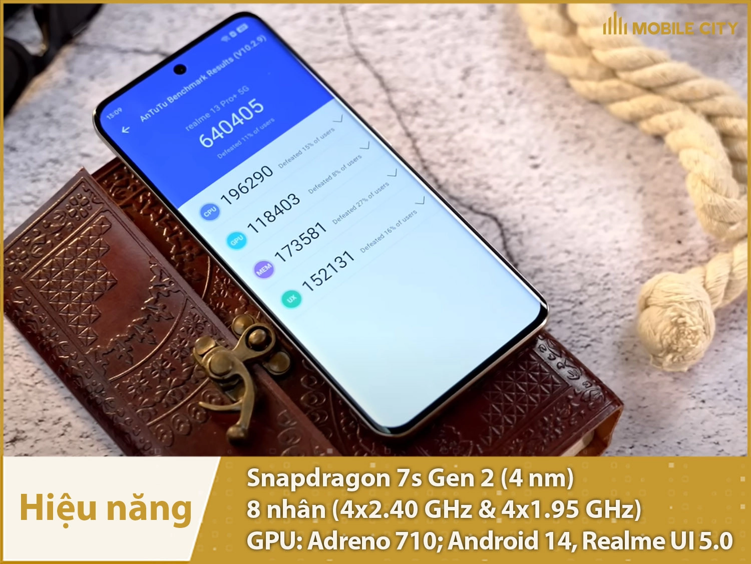 Hiệu năng mạnh mẽ với Snapdragon 7s Gen 2 hơn 600 nghìn điểm AnTuTu