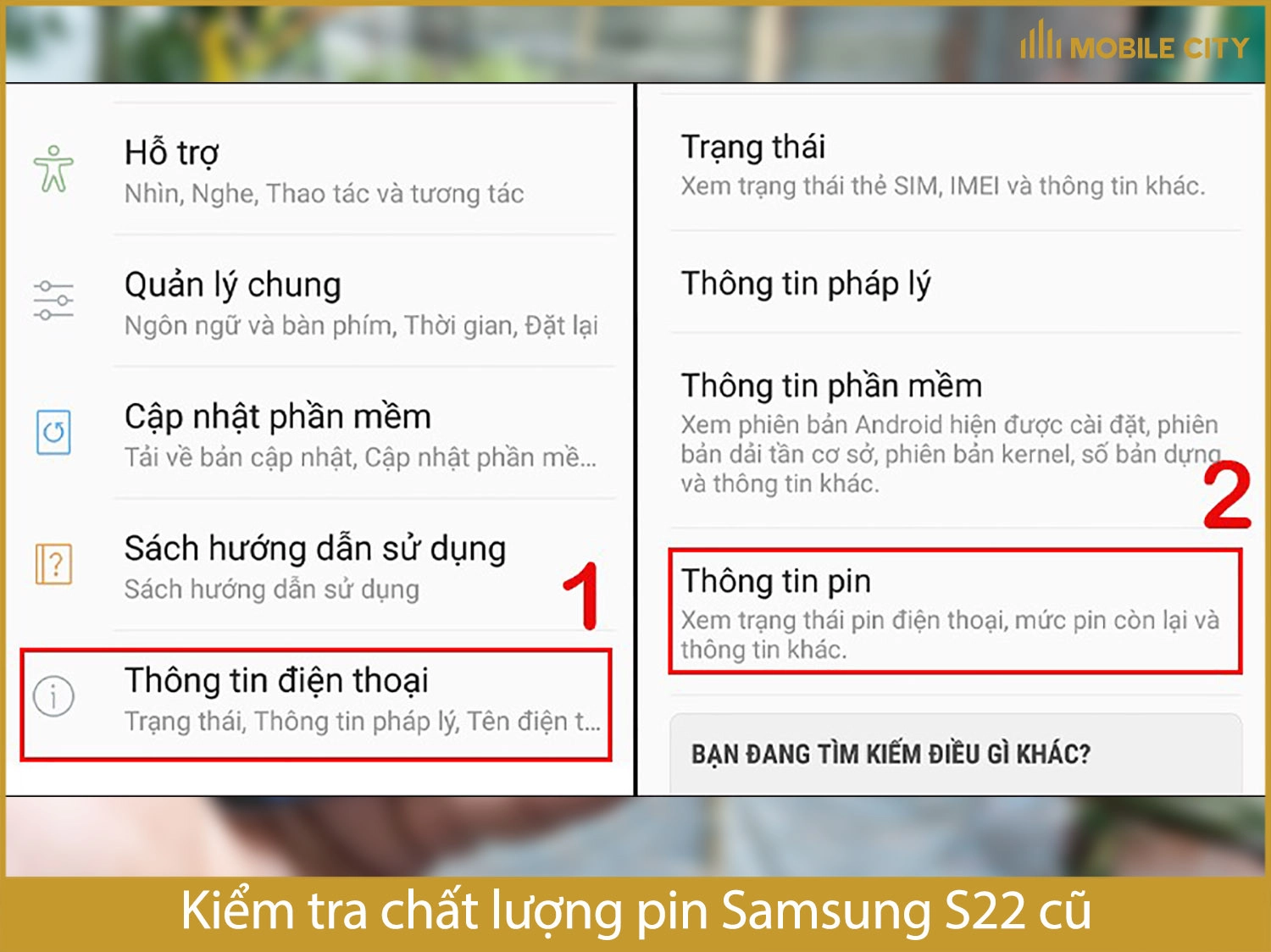 Kiểm tra chất lượng pin Samsung S22 cũ