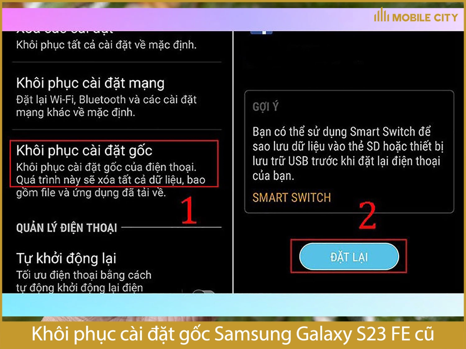 Khôi phục cài đặt gốc Samsung S23 FE cũ