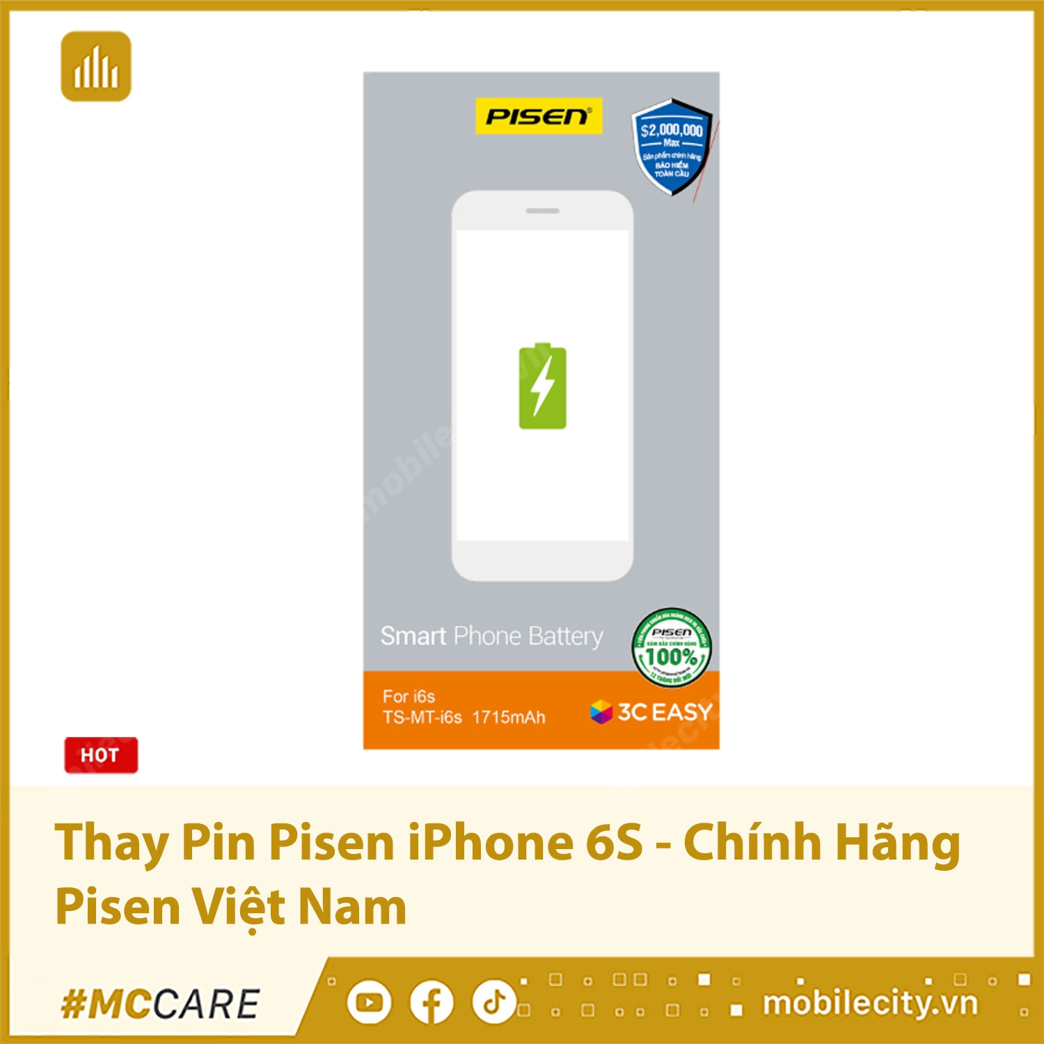 Thay Pin Pisen iPhone 6S - Chính hãng Pisen Việt Nam