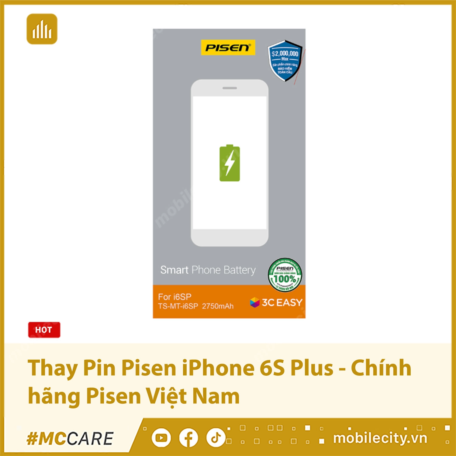 Thay Pin Pisen iPhone 6S Plus - Chính hãng Pisen Việt Nam