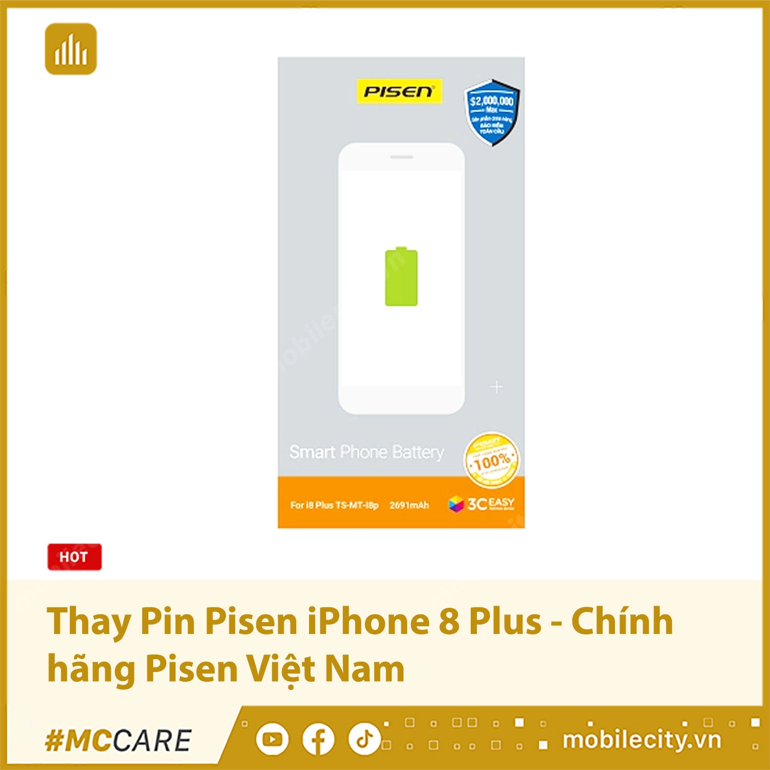 Thay Pin Pisen iPhone 8 Plus - Chính hãng Pisen Việt Nam