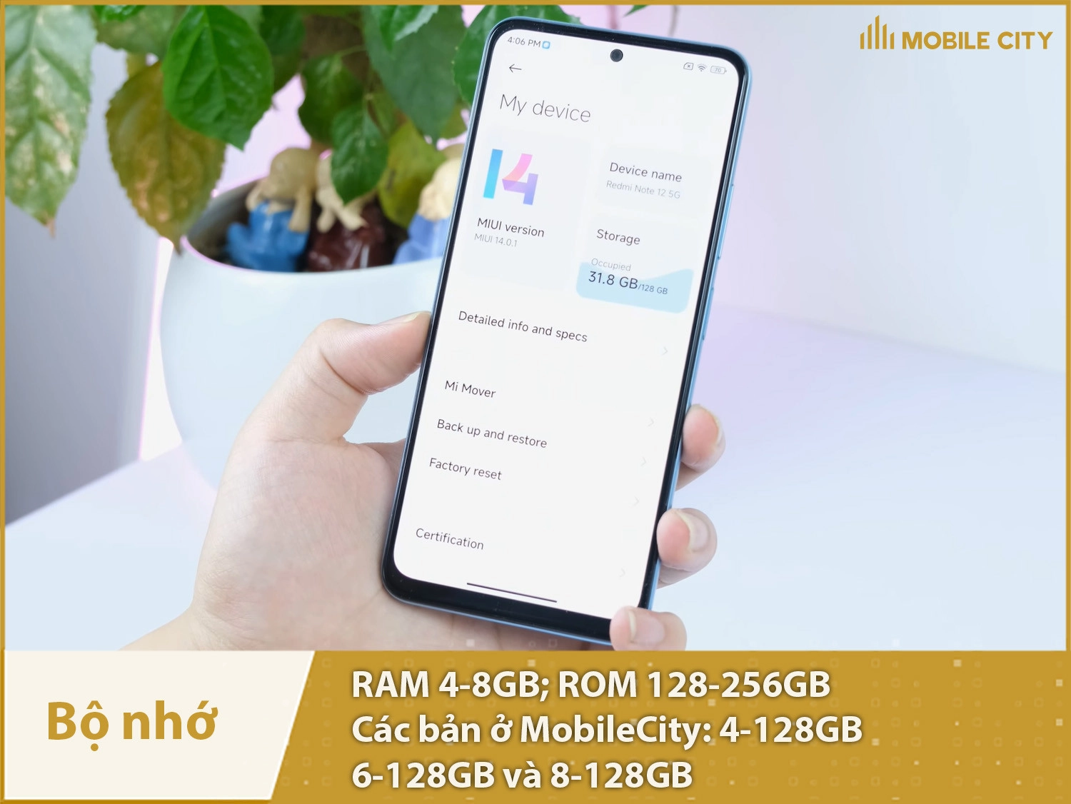 Redmi Note 12 5G có 3 bản bộ nhớ: 4-128GB, 6-128GB và 8-128GB